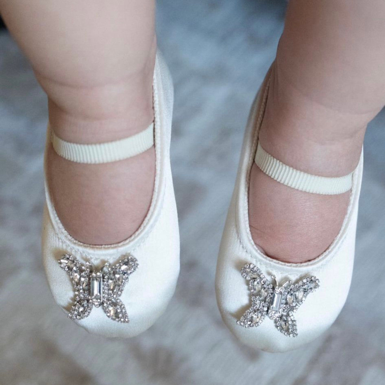 Odette Butterfly Baby Shoes Ivory Satin