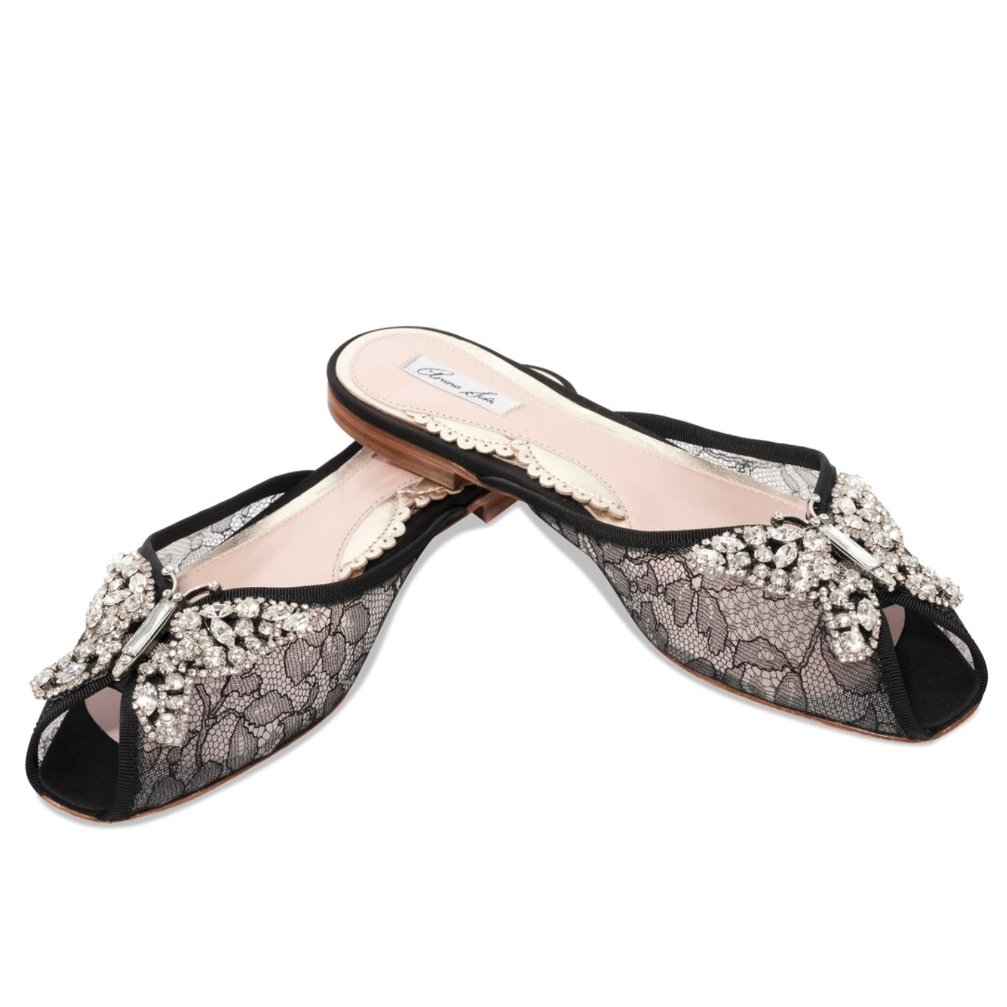Luna Butterfly Slip-on Sliders Black Lace