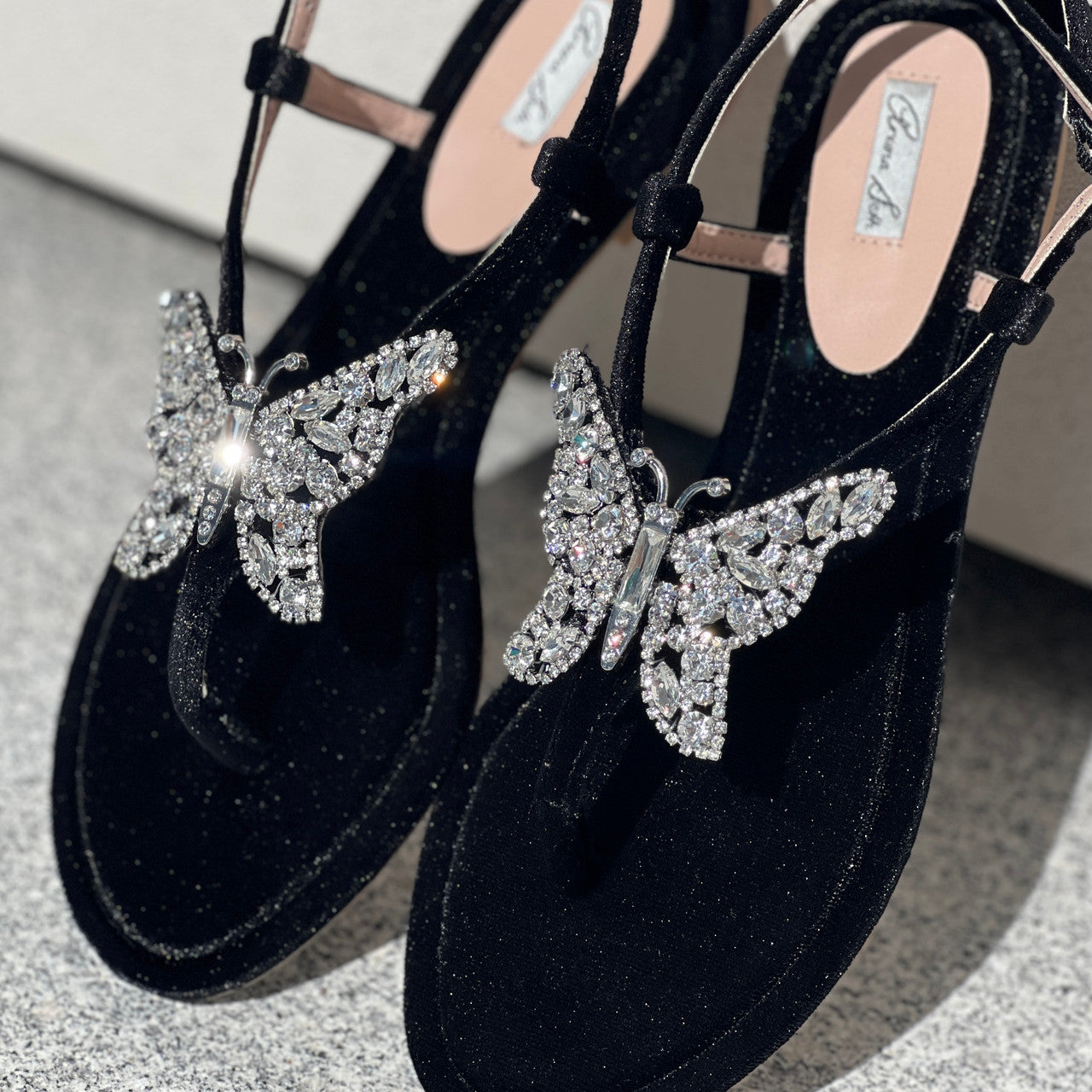 Capri Butterfly T Bar Sandals Black Velvet