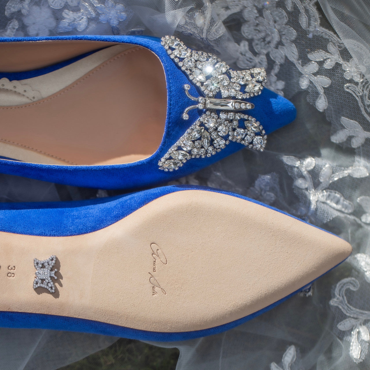 Eliana Butterfly Pointy Flats Cobalt Blue Suede