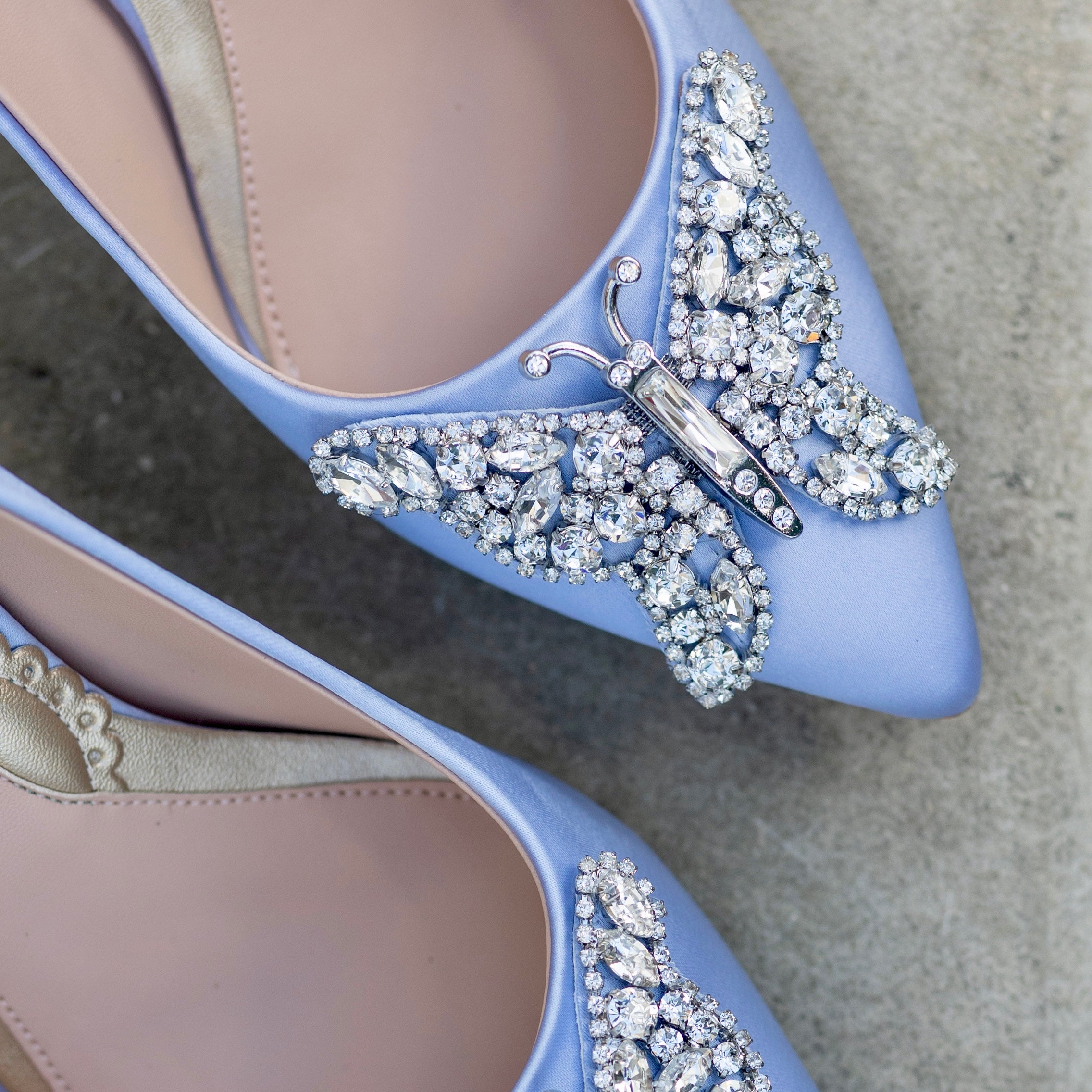 Emilia Butterfly Heels Sky Blue Satin
