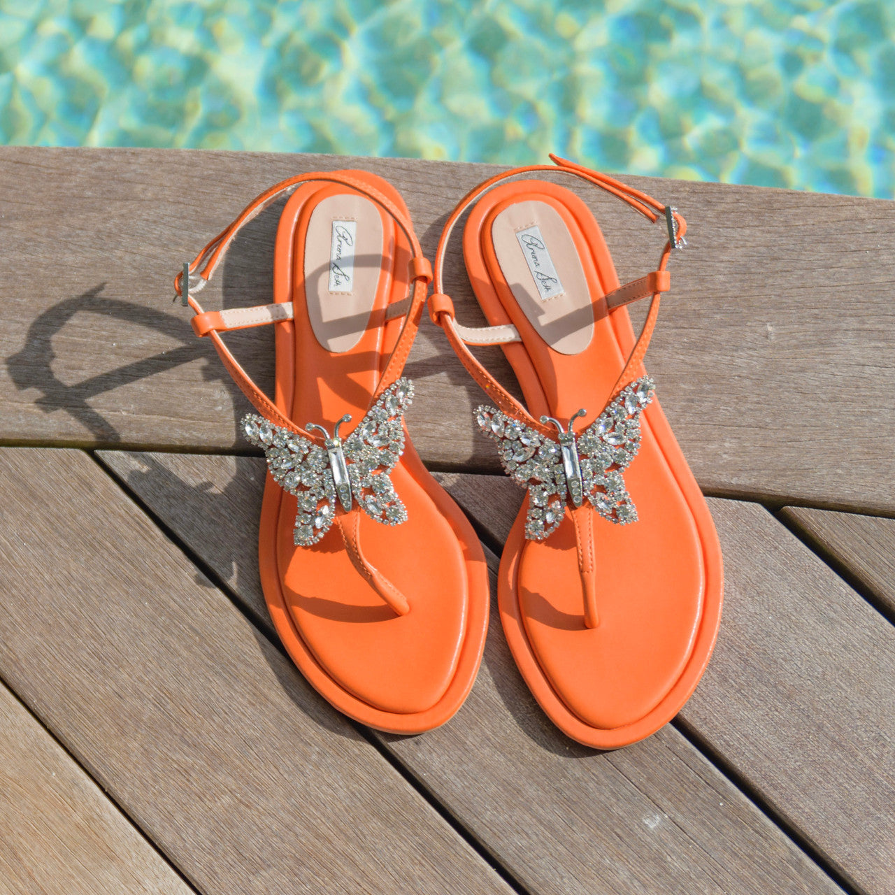 Capri Butterfly T Bar Sandals Orange Leather