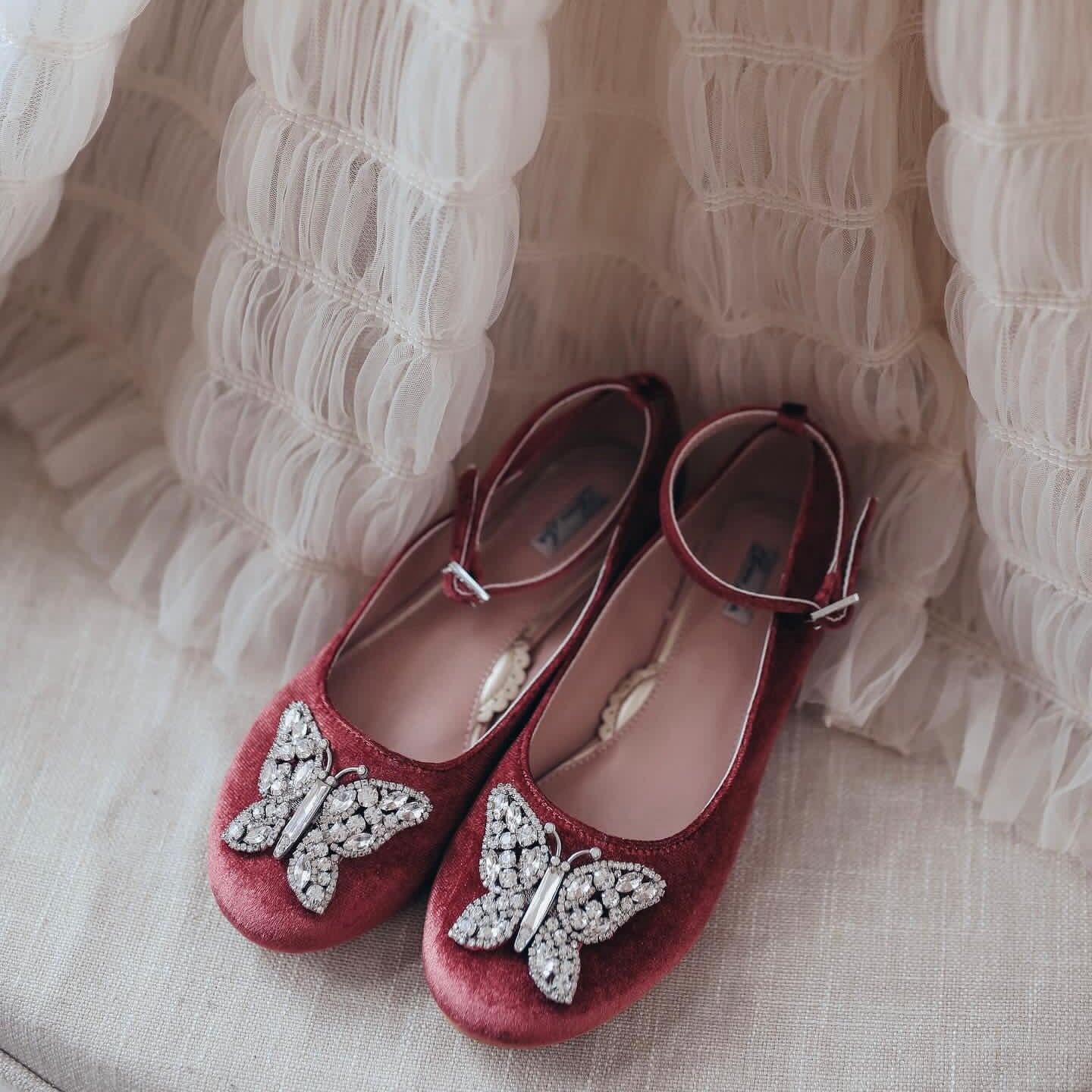 Angelina Butterfly Girls Shoes Burgundy Velvet