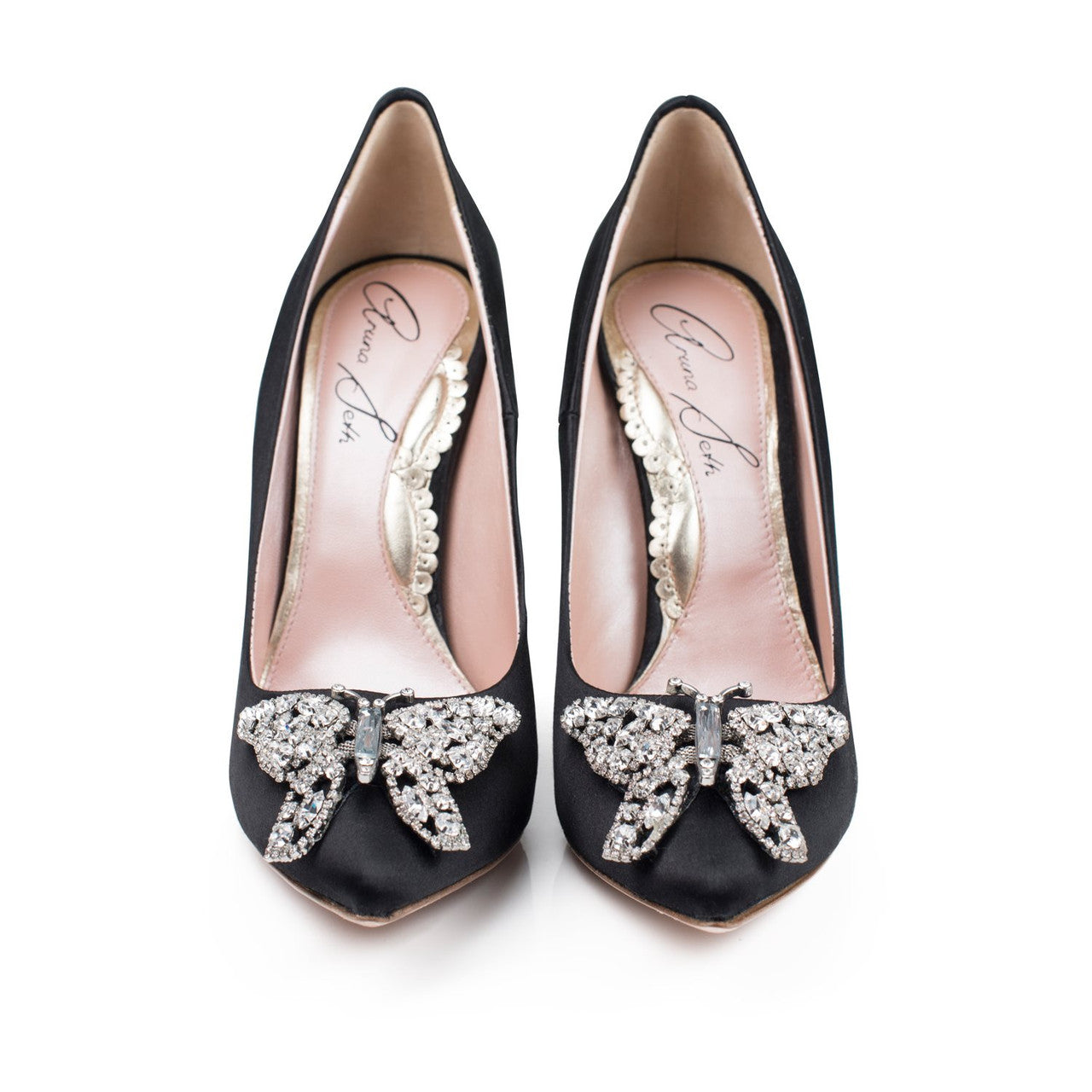 April Butterfly Heels Black Satin