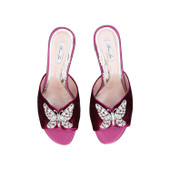 Angela Mules Block Heel Dark Pink Velvet