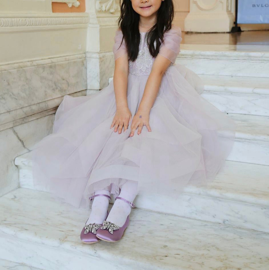 Angelina Butterfly Girls Shoes Lilac Satin Ballerina