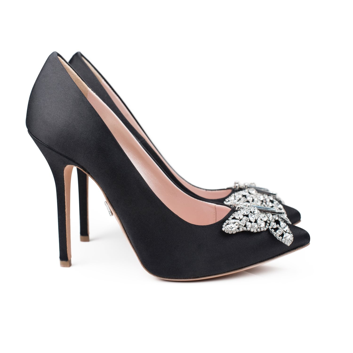 April Butterfly Heels Black Satin