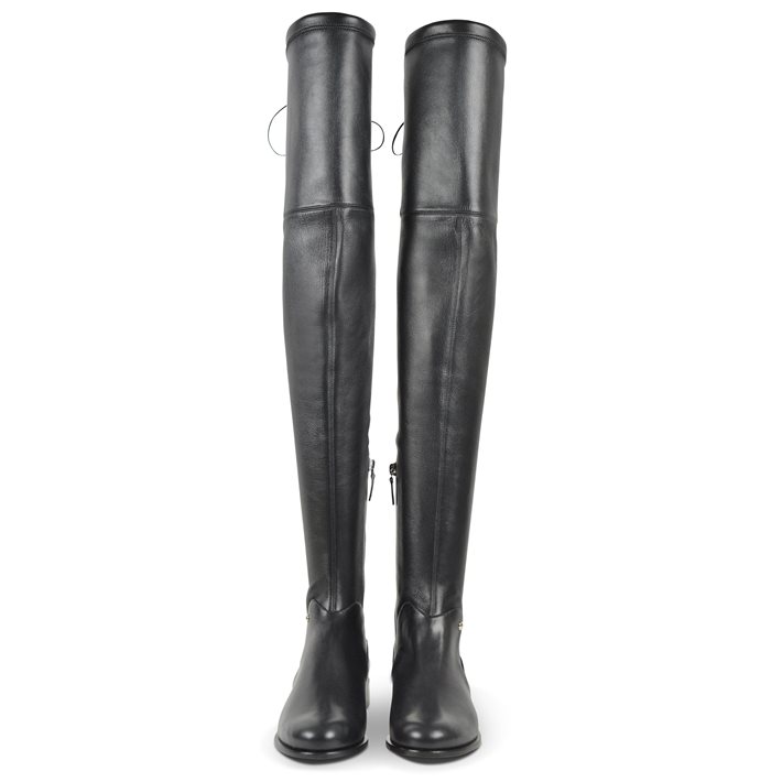 London Black Leather Over the Knee Flat Boots