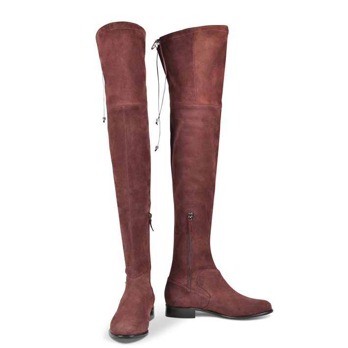 London Burgundy Over the Knee Flat Boots 34 Suede Burgundy