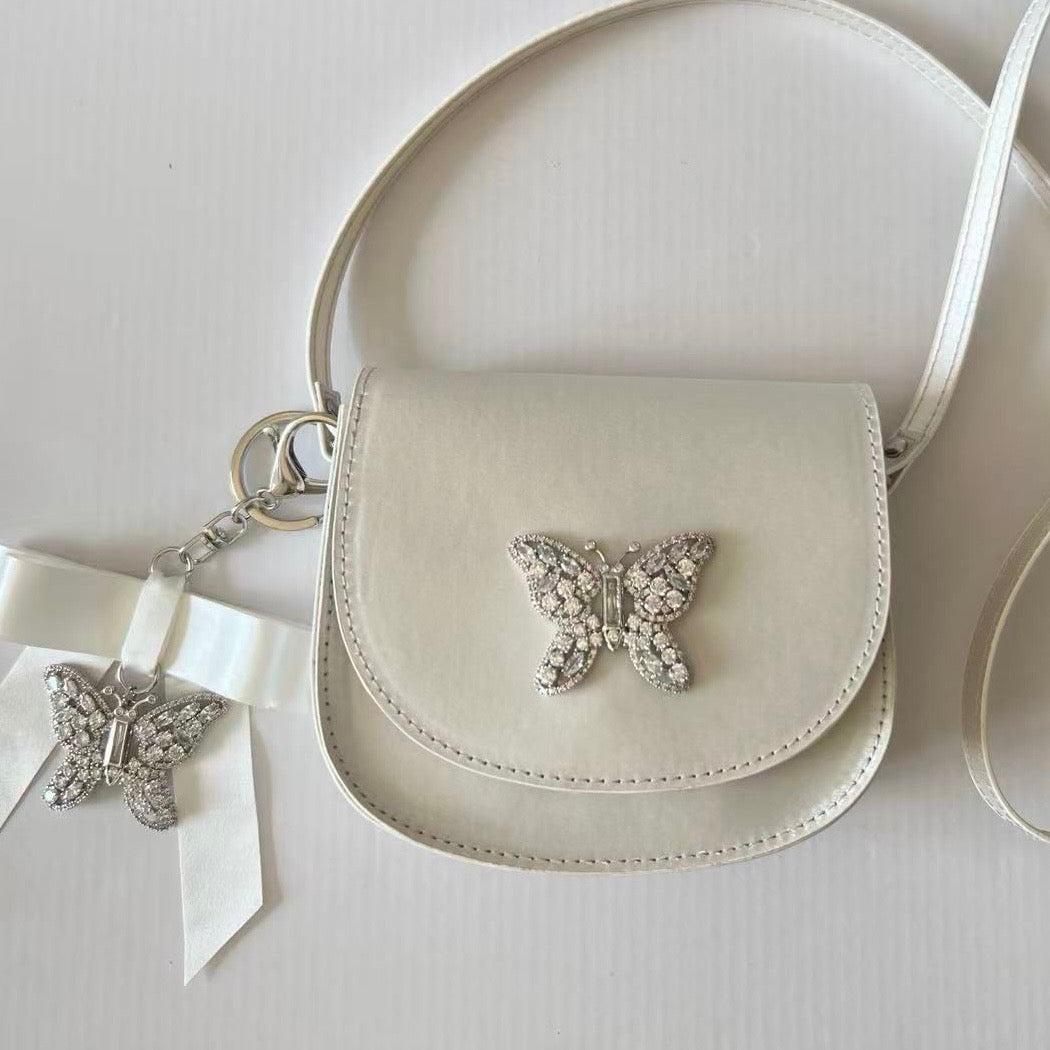 Luna Mini Butterfly Ivory Satin Bag