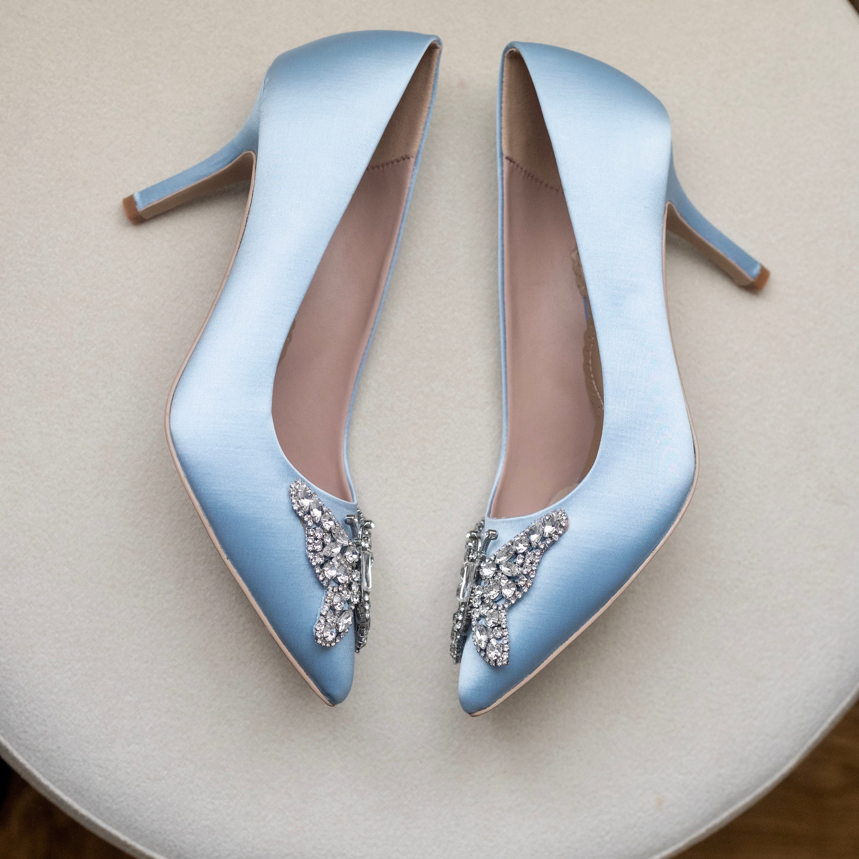 Emilia Butterfly Heels Powder Blue Satin