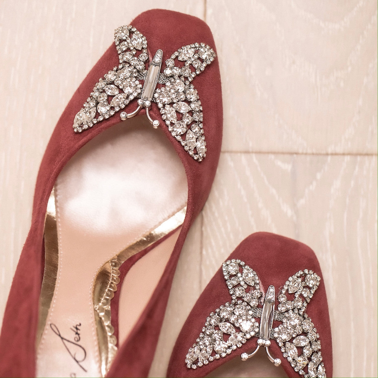 Annabel Butterfly Block Heels Burgundy Suede