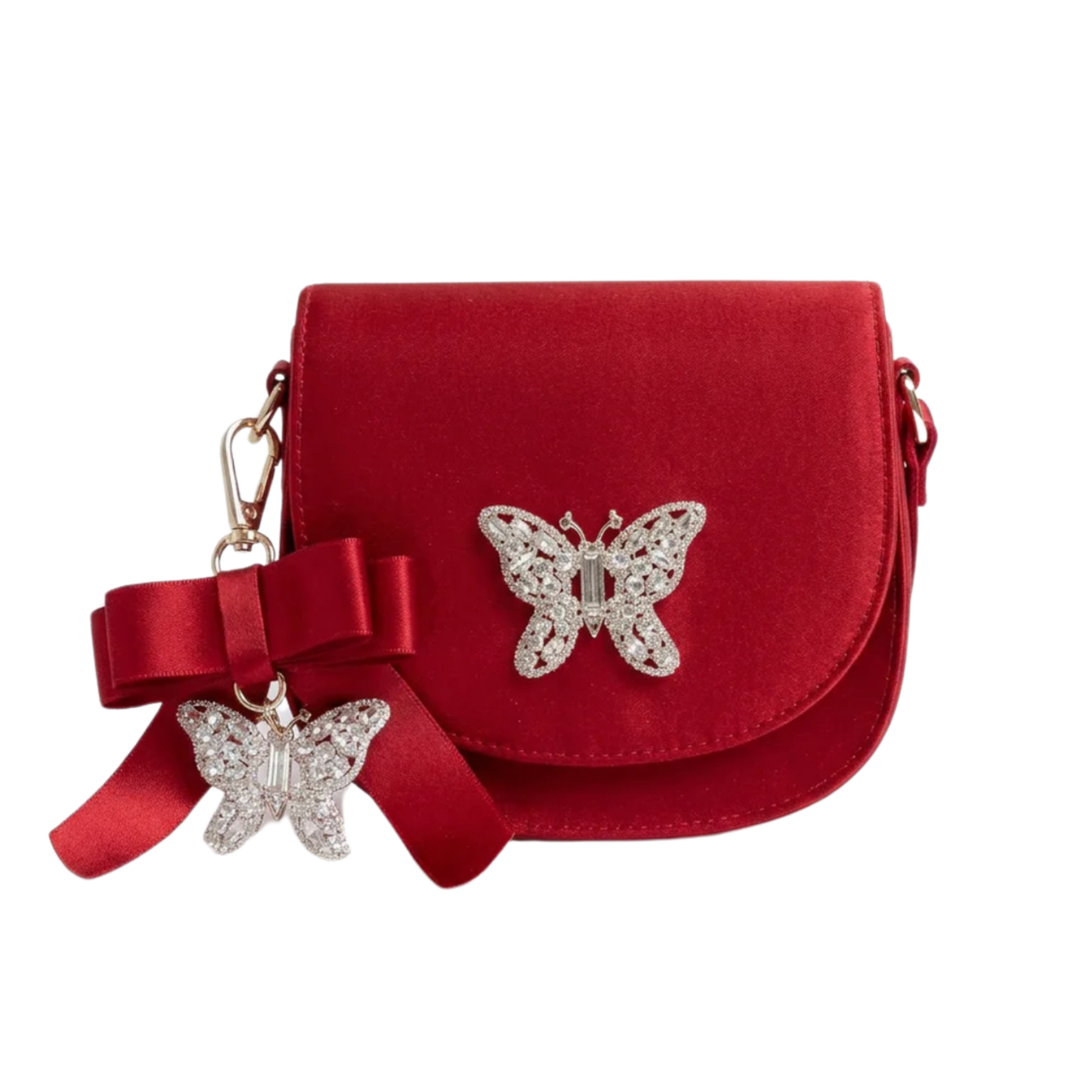 Luna Mini Butterfly Burgundy Satin Bag