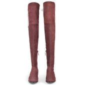 London Burgundy Over the Knee Flat Boots