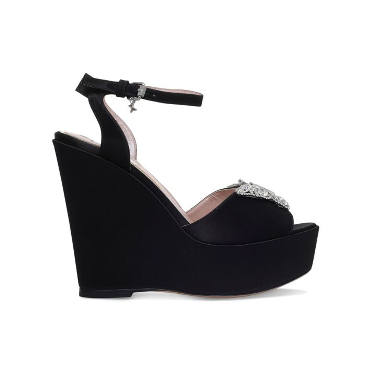 Cannes Platform Wedge Heel Black Satin