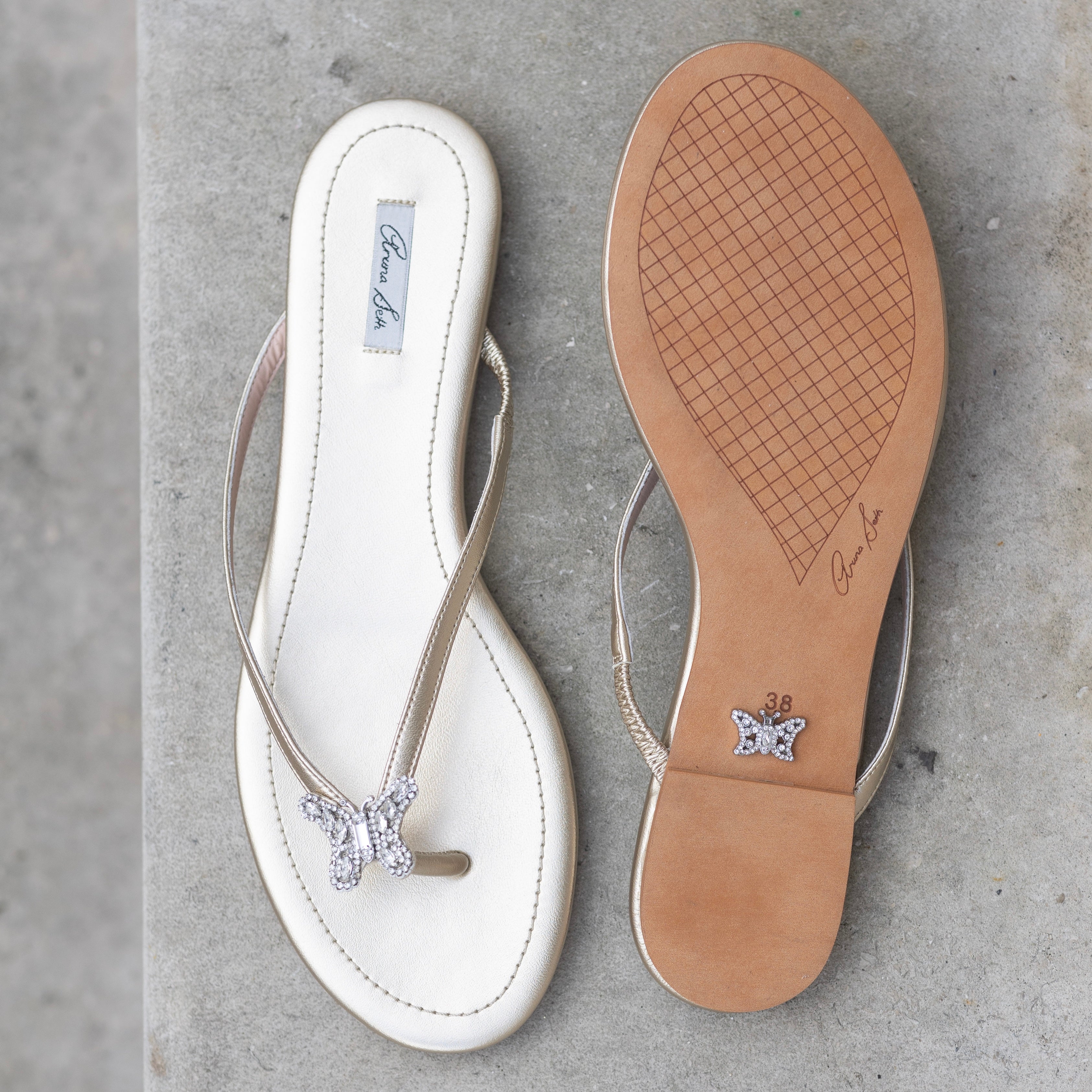 Farfalla Butterfly Flip Flop Gold Leather