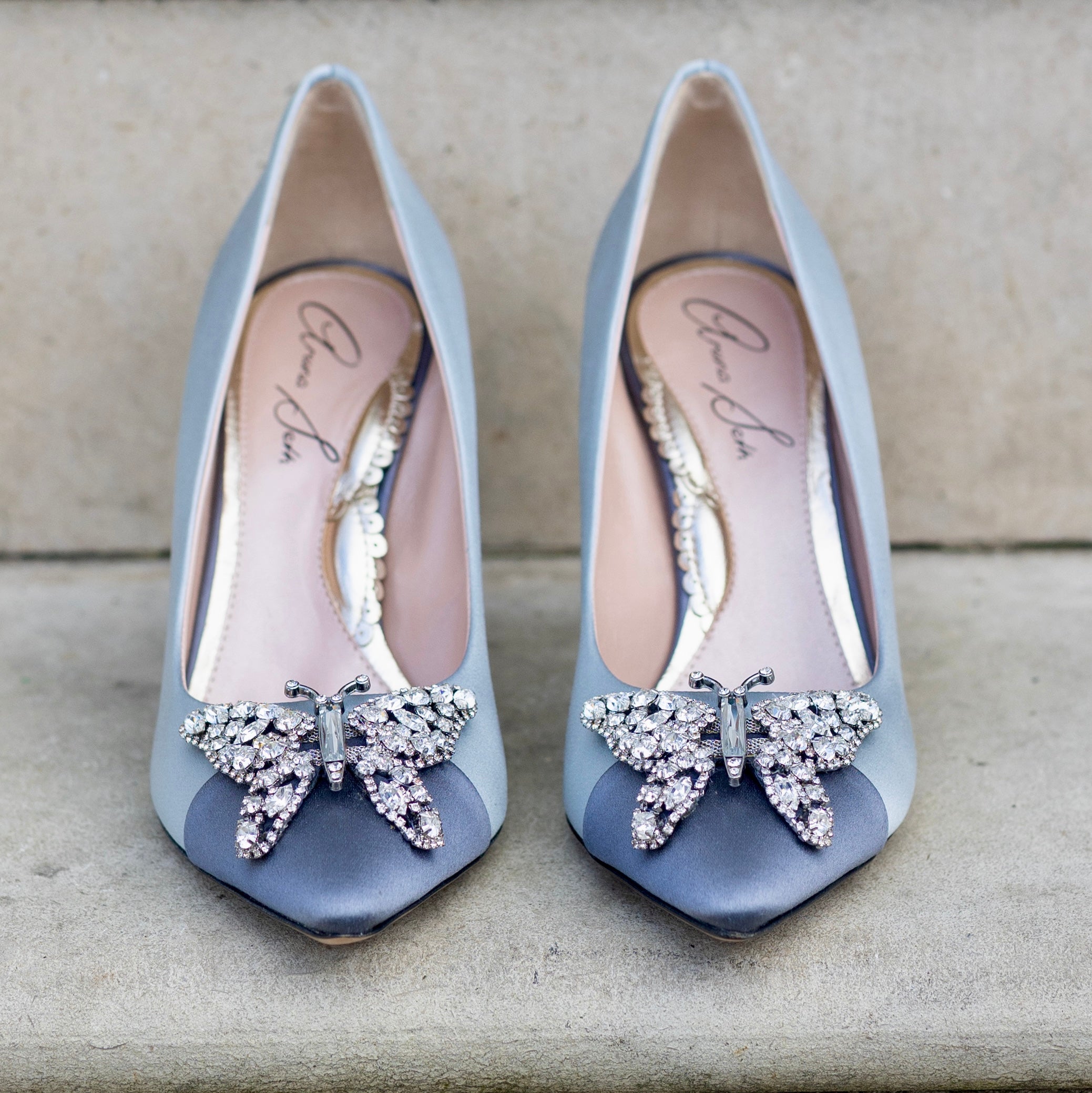 Emilia Butterfly Heels Two Tone Grey Satin
