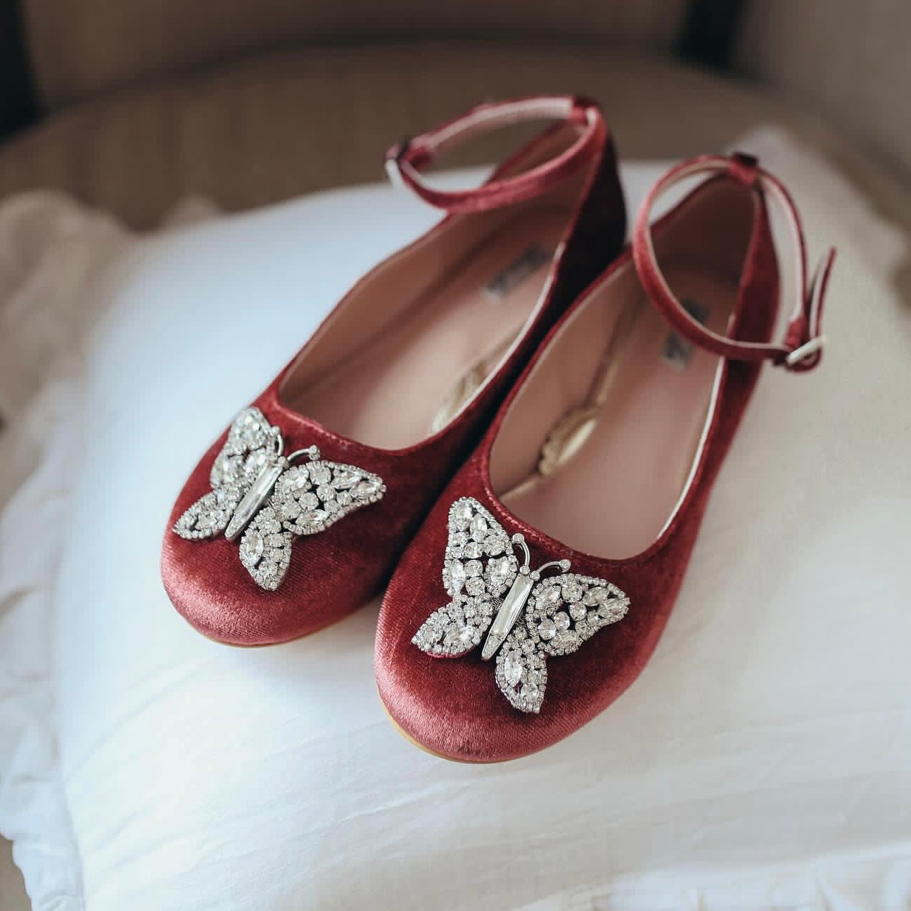 Angelina Butterfly Girls Shoes Burgundy Velvet