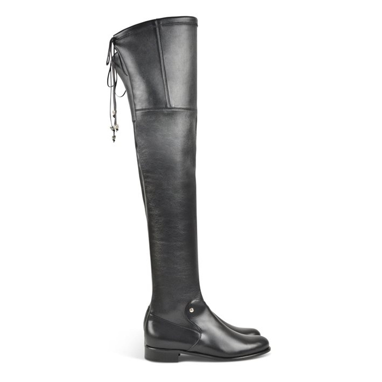 London Black Leather Over the Knee Flat Boots