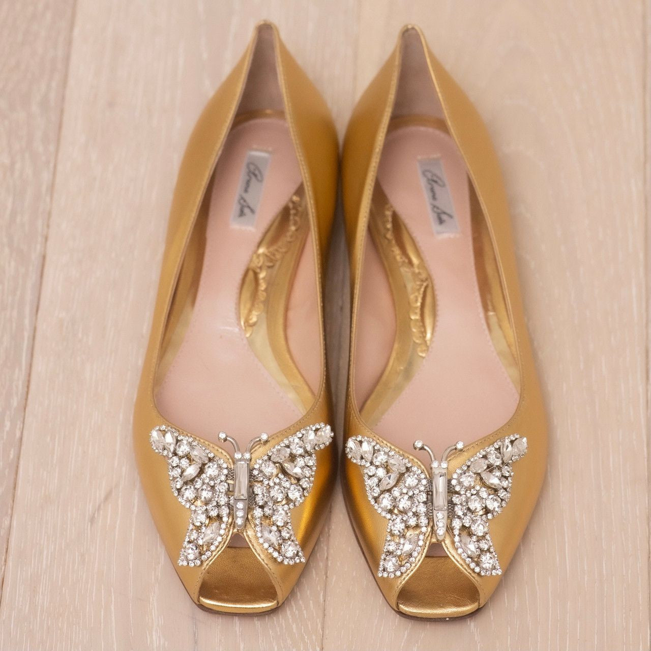 Liana Butterfly Open Toe Flats Gold Leather