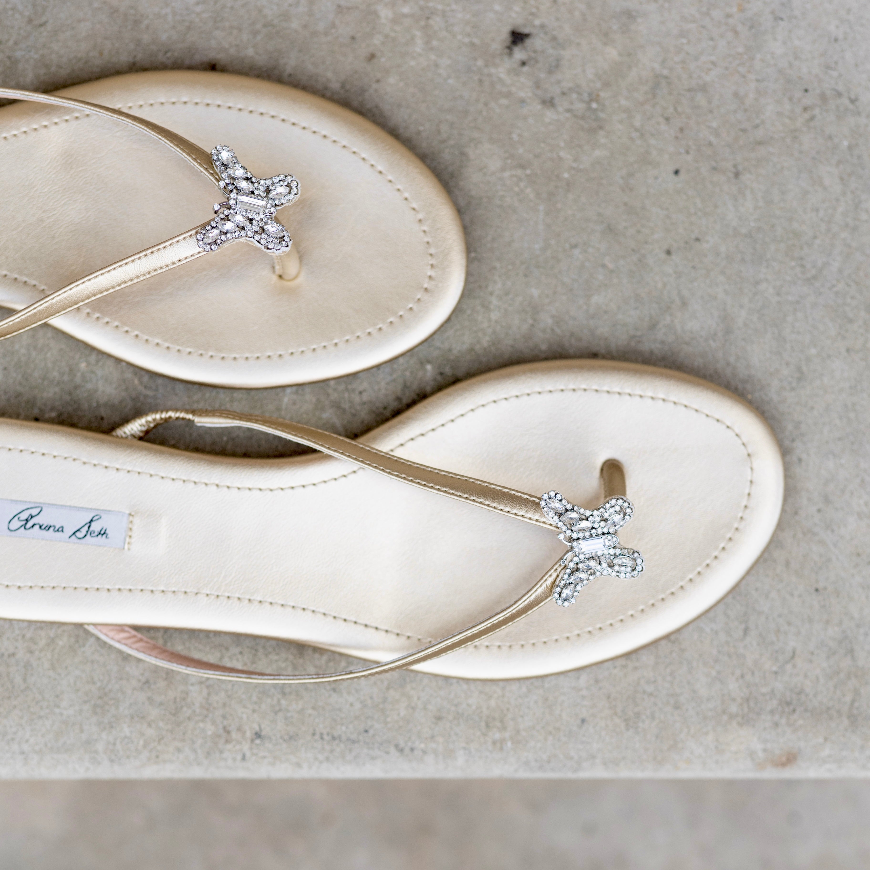 Farfalla Butterfly Flip Flop Gold Leather