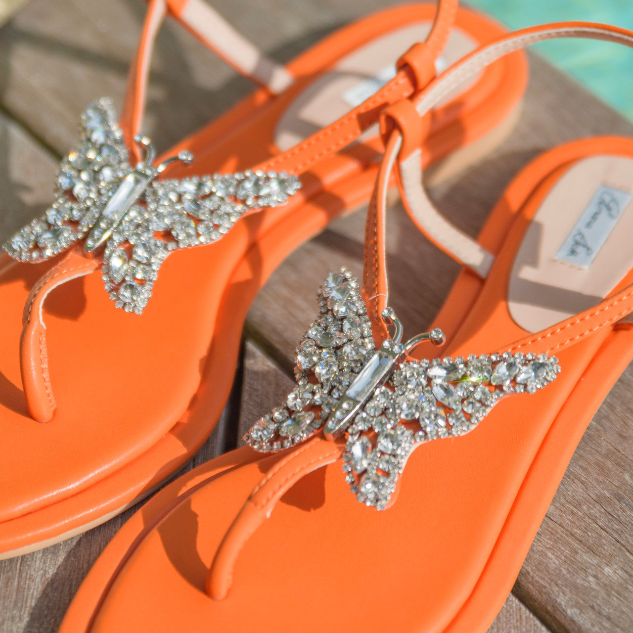 Capri Butterfly T Bar Sandals Orange Leather