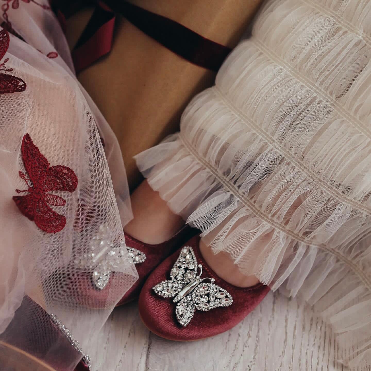 Angelina Butterfly Girls Shoes Burgundy Velvet