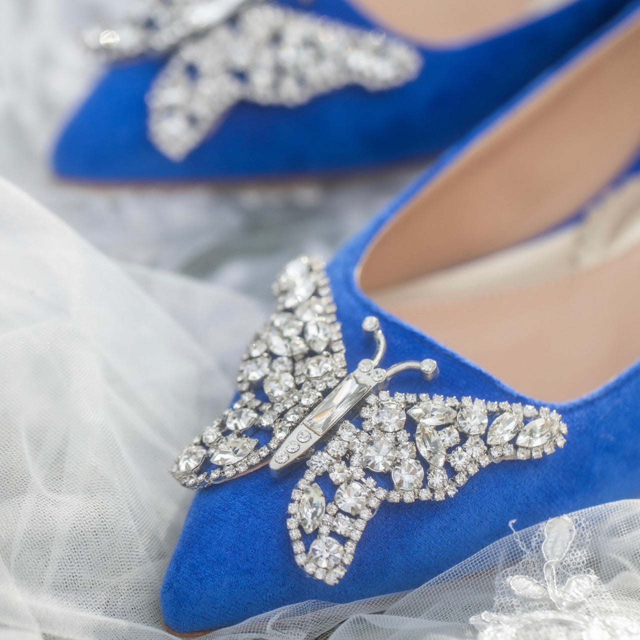 Eliana Butterfly Pointy Flats Cobalt Blue Suede
