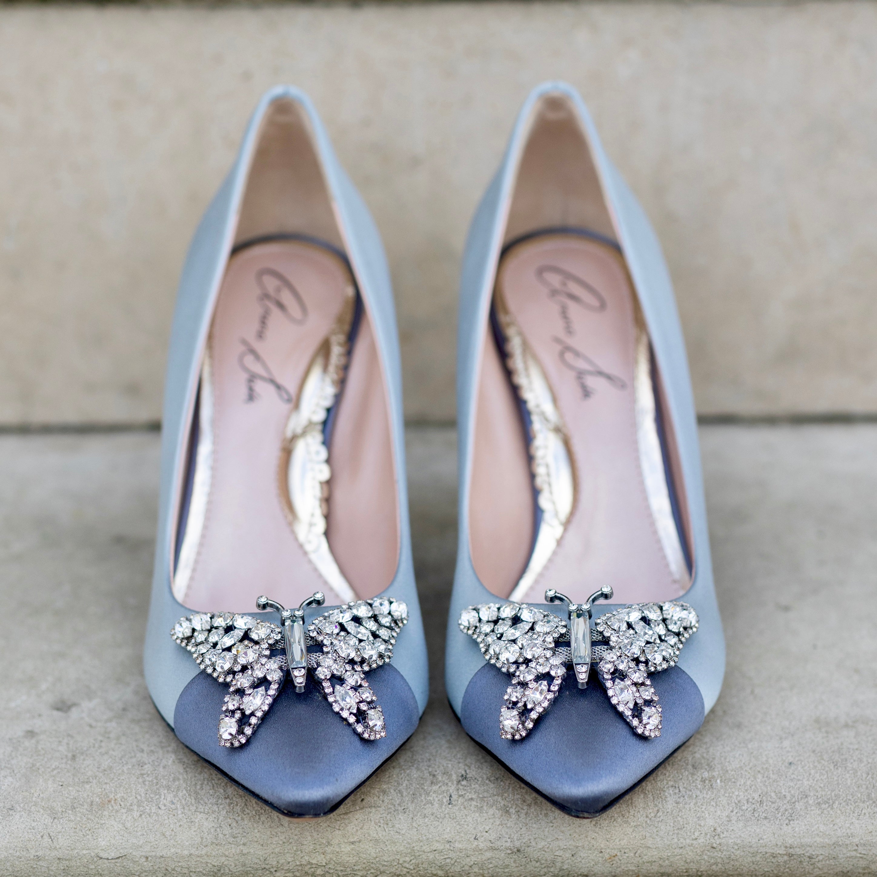 Emilia Butterfly Heels Two Tone Grey Satin