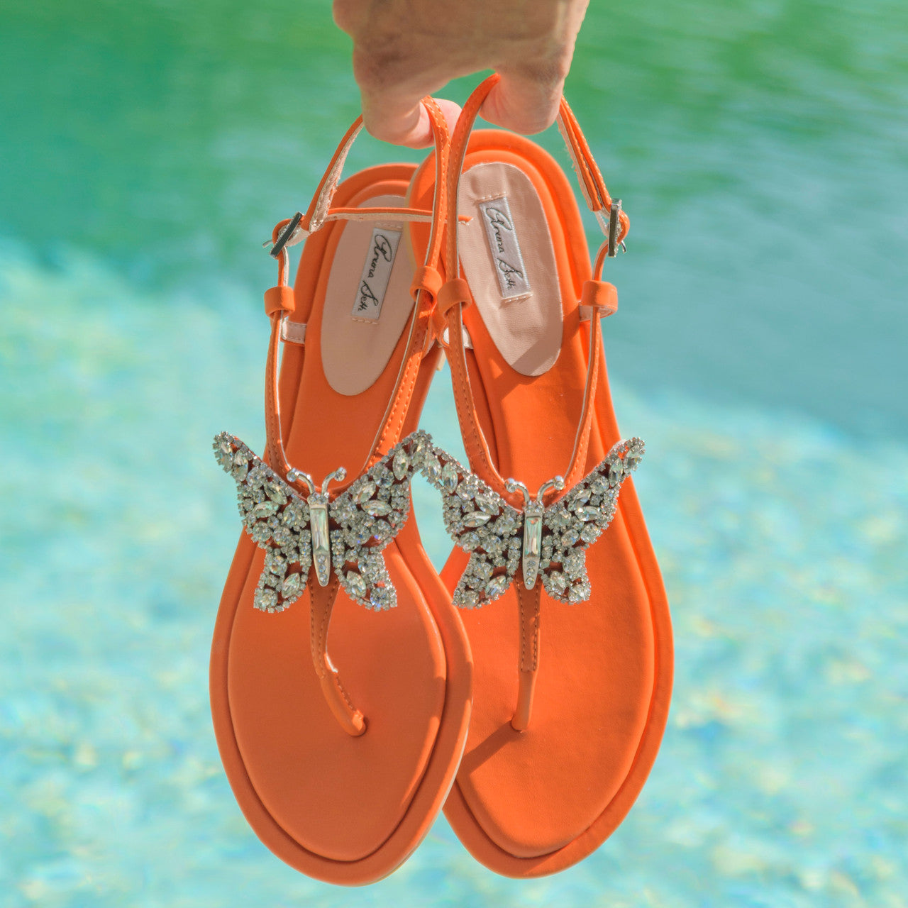 Capri Butterfly T Bar Sandals Orange Leather
