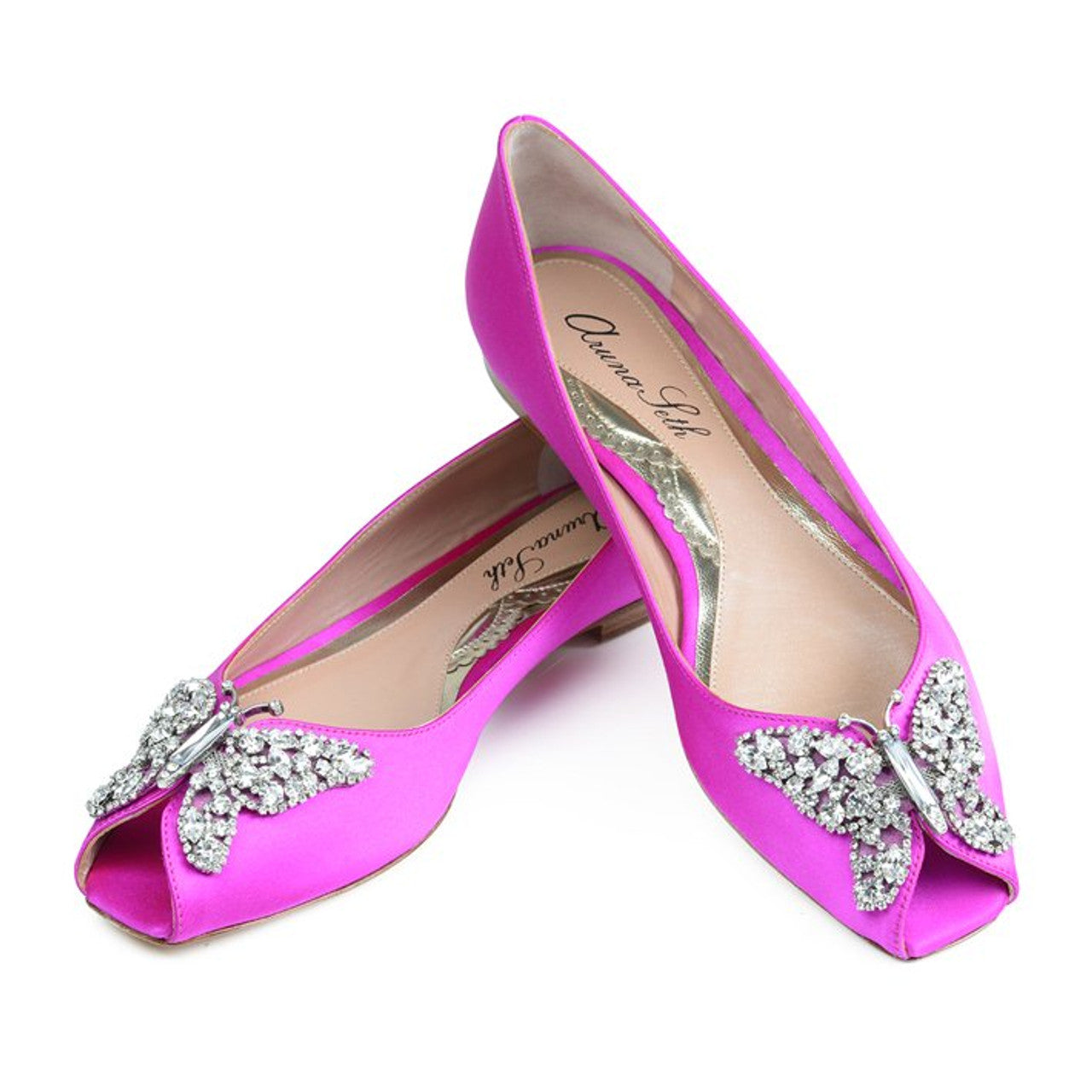 Liana Butterfly Open Toe Flats Neon Pink Satin