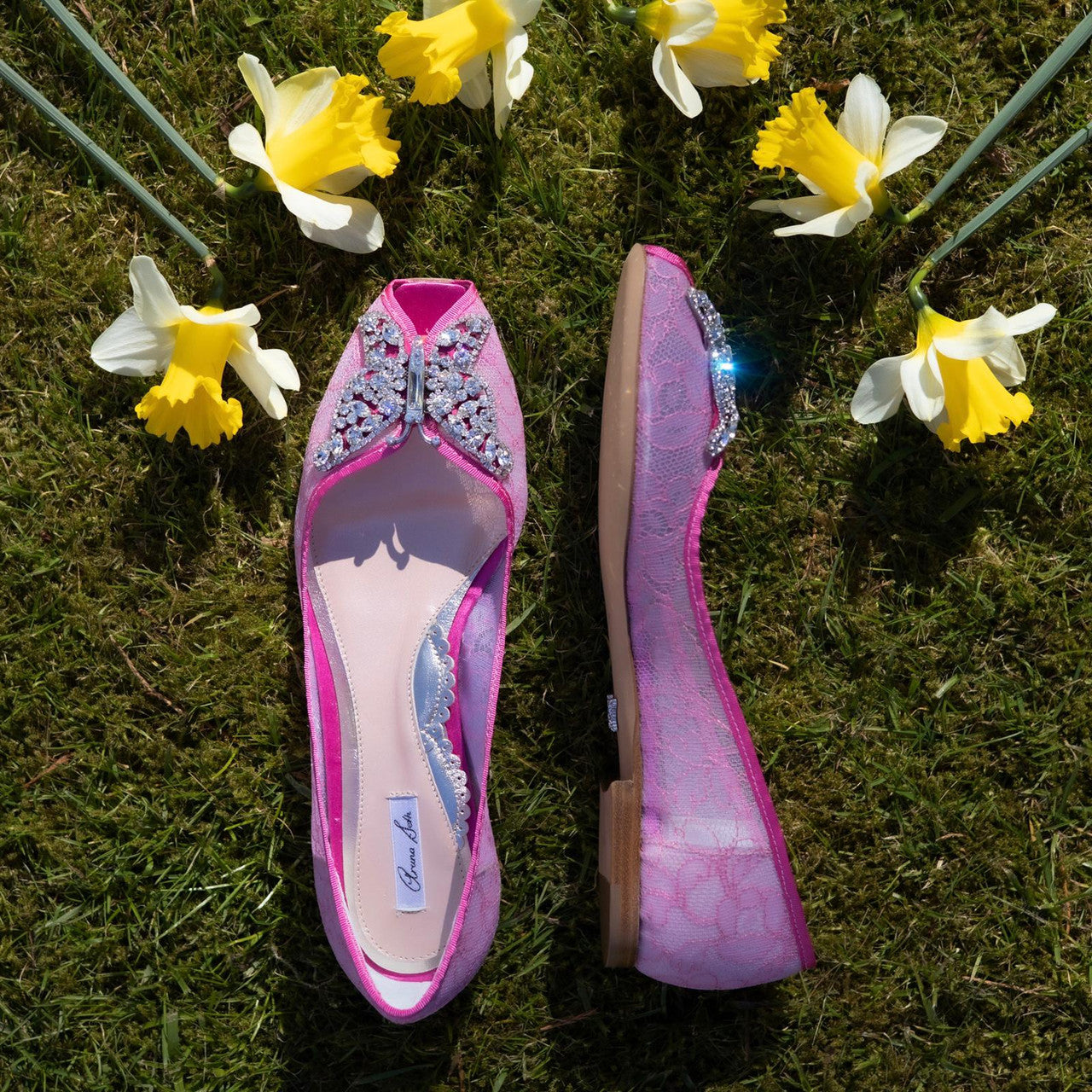 Liana Butterfly Open Toe Flats Pop Pink Lace