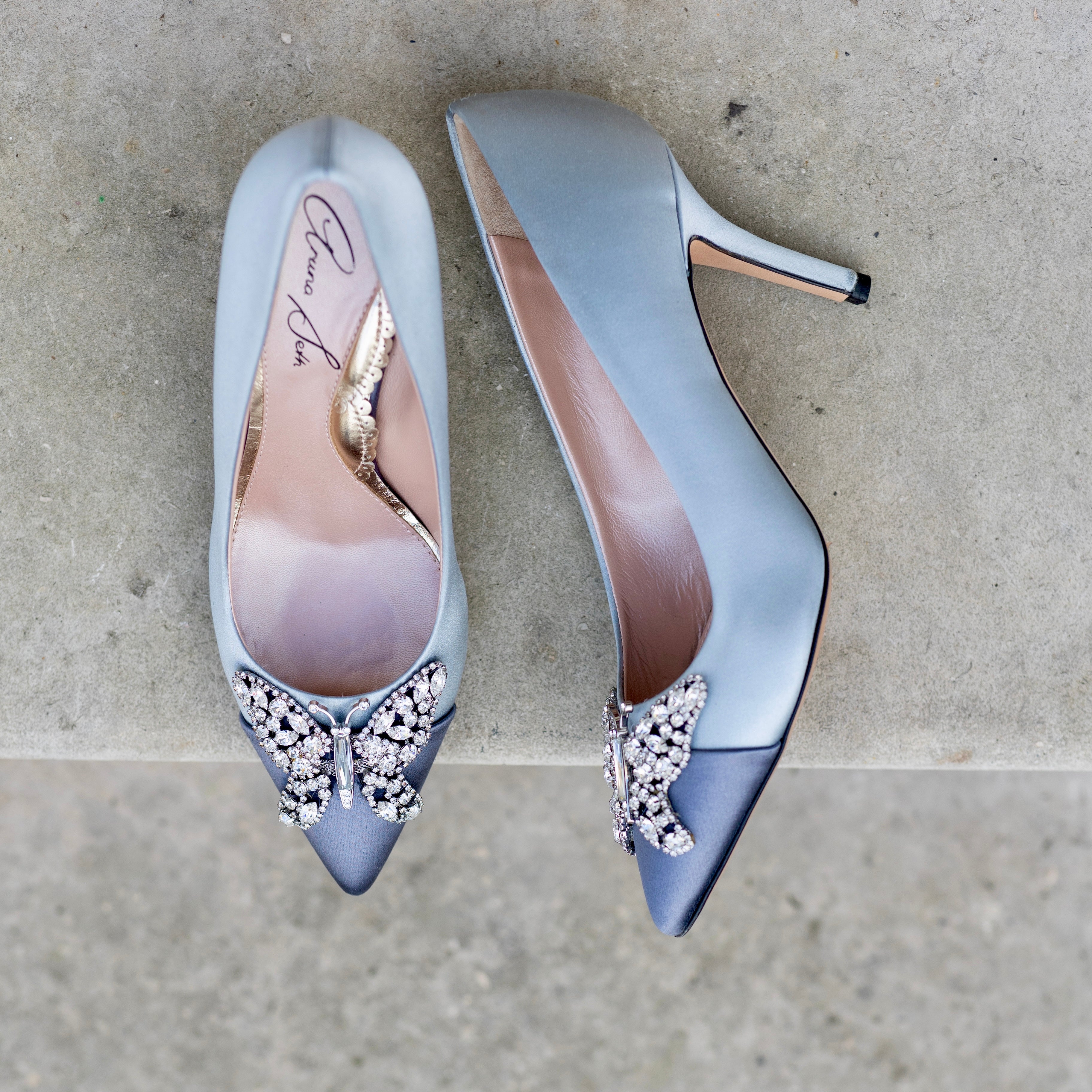 Emilia Butterfly Heels Two Tone Grey Satin