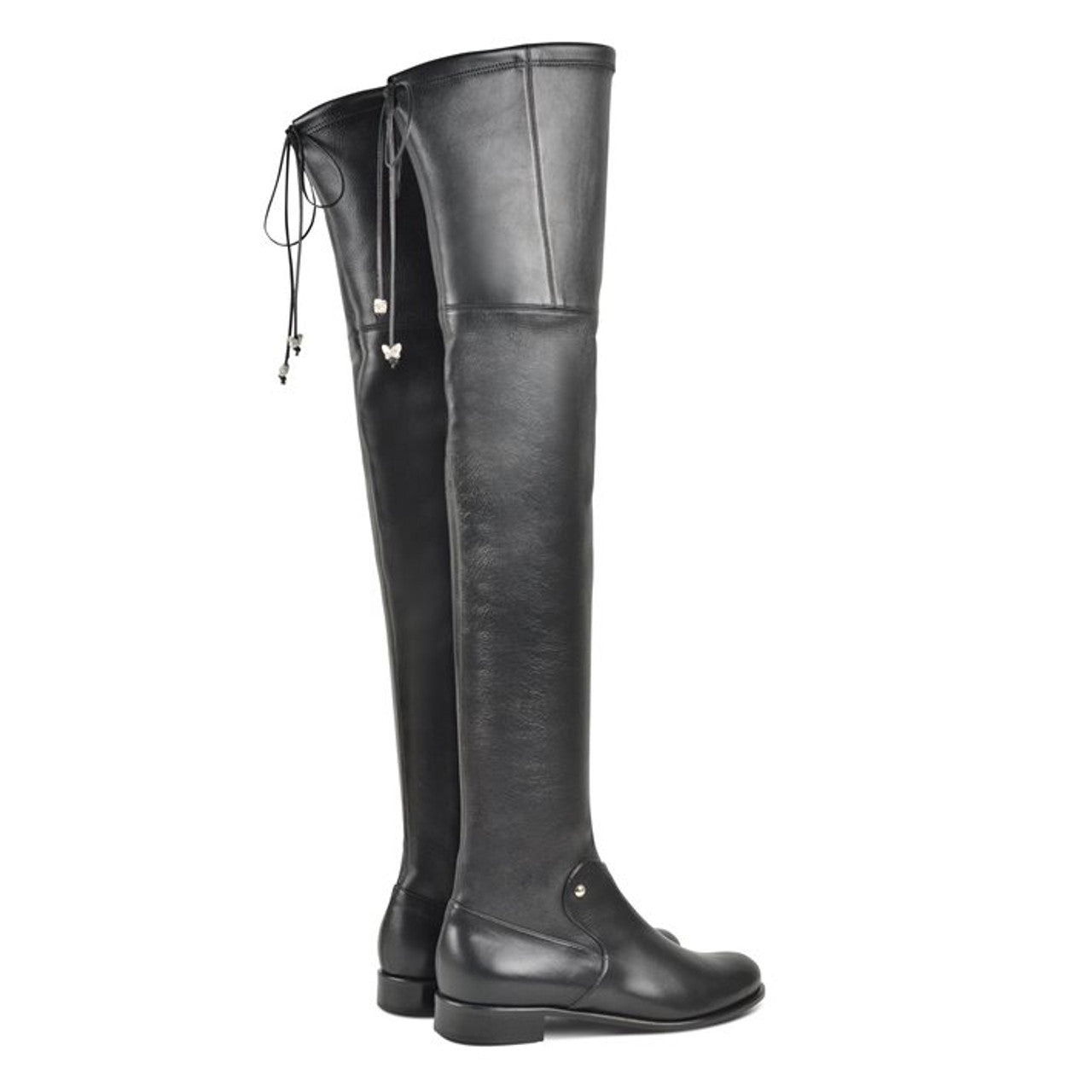 London Black Leather Over the Knee Flat Boots