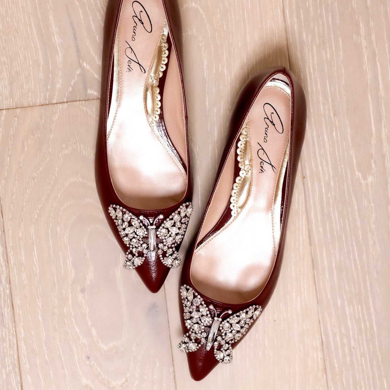 Eliana Butterfly Pointy Flats Burgundy Patent