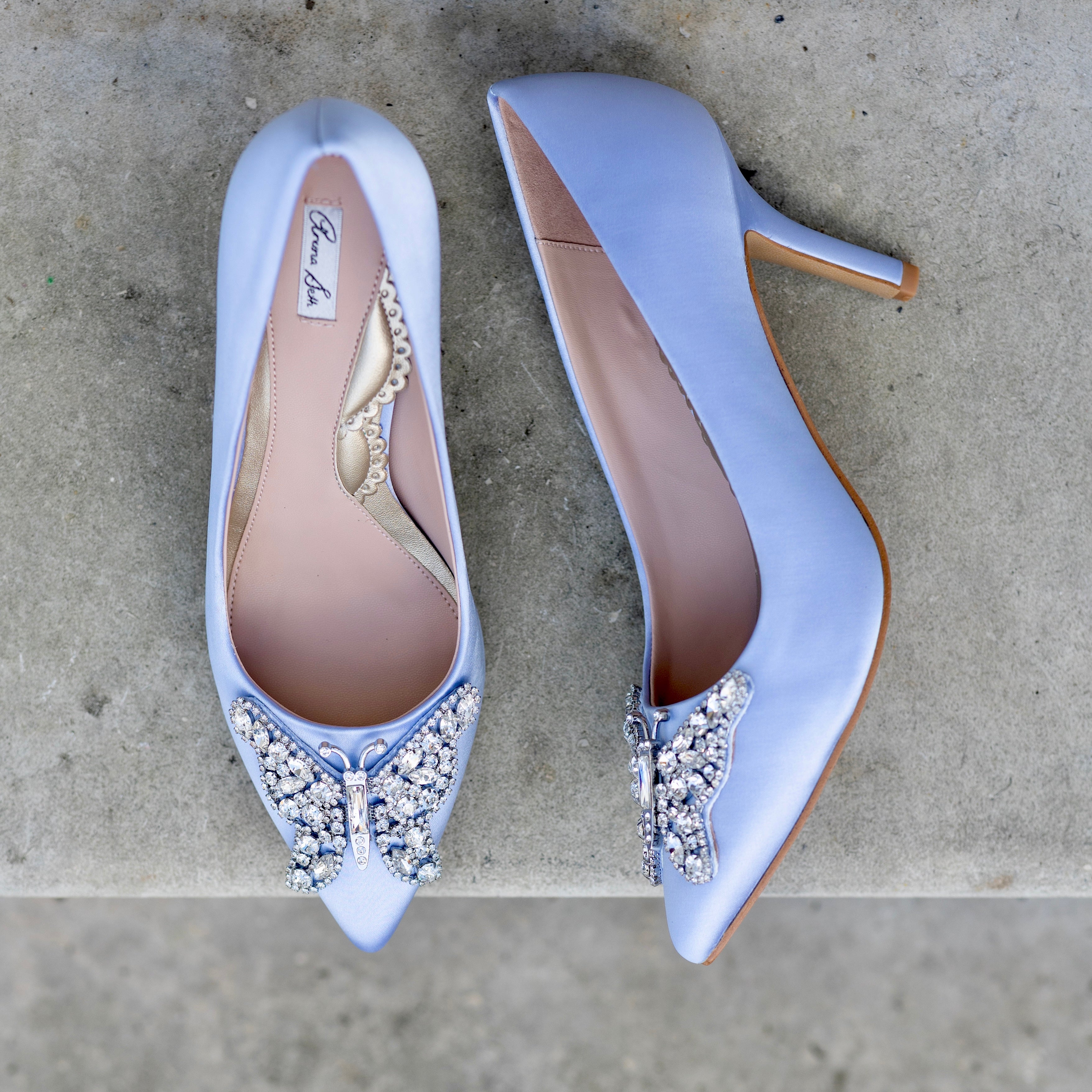 Emilia Butterfly Heels Sky Blue Satin
