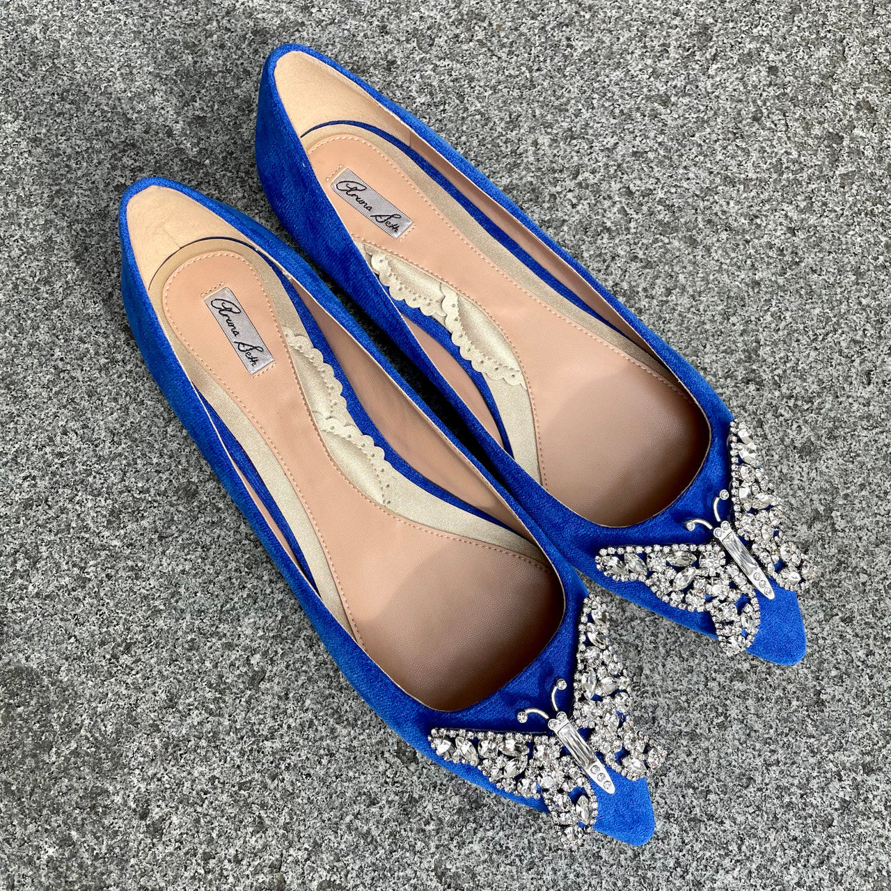 Eliana Butterfly Pointy Flats Cobalt Blue Suede
