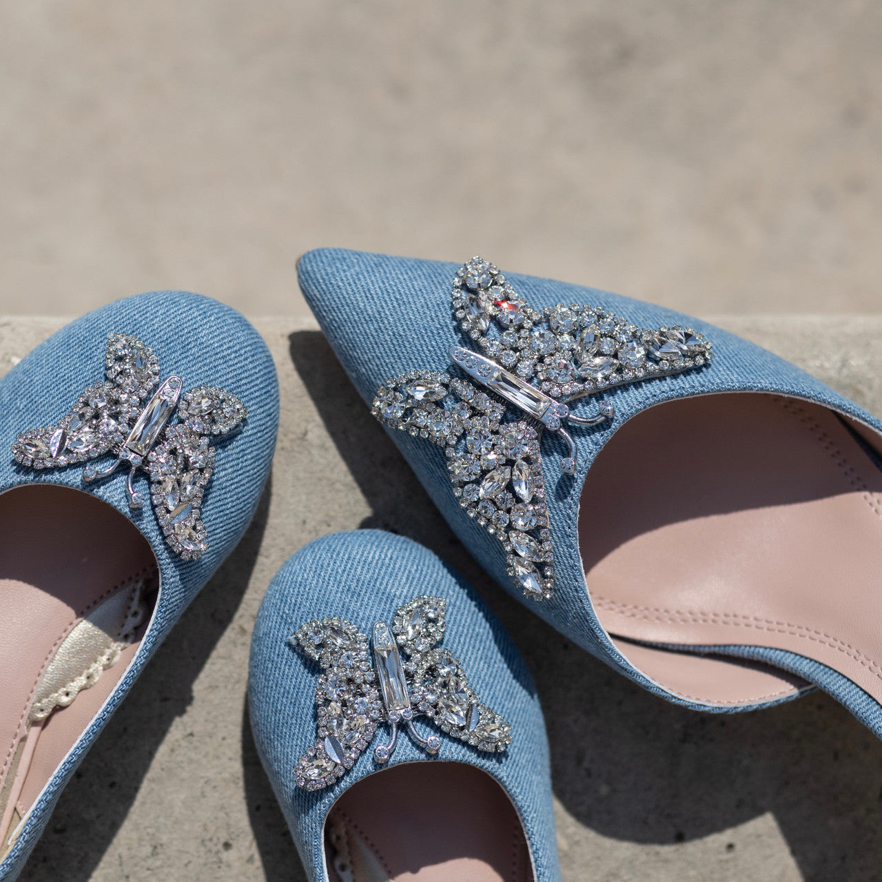 Love Butterfly Slingback Heels Denim