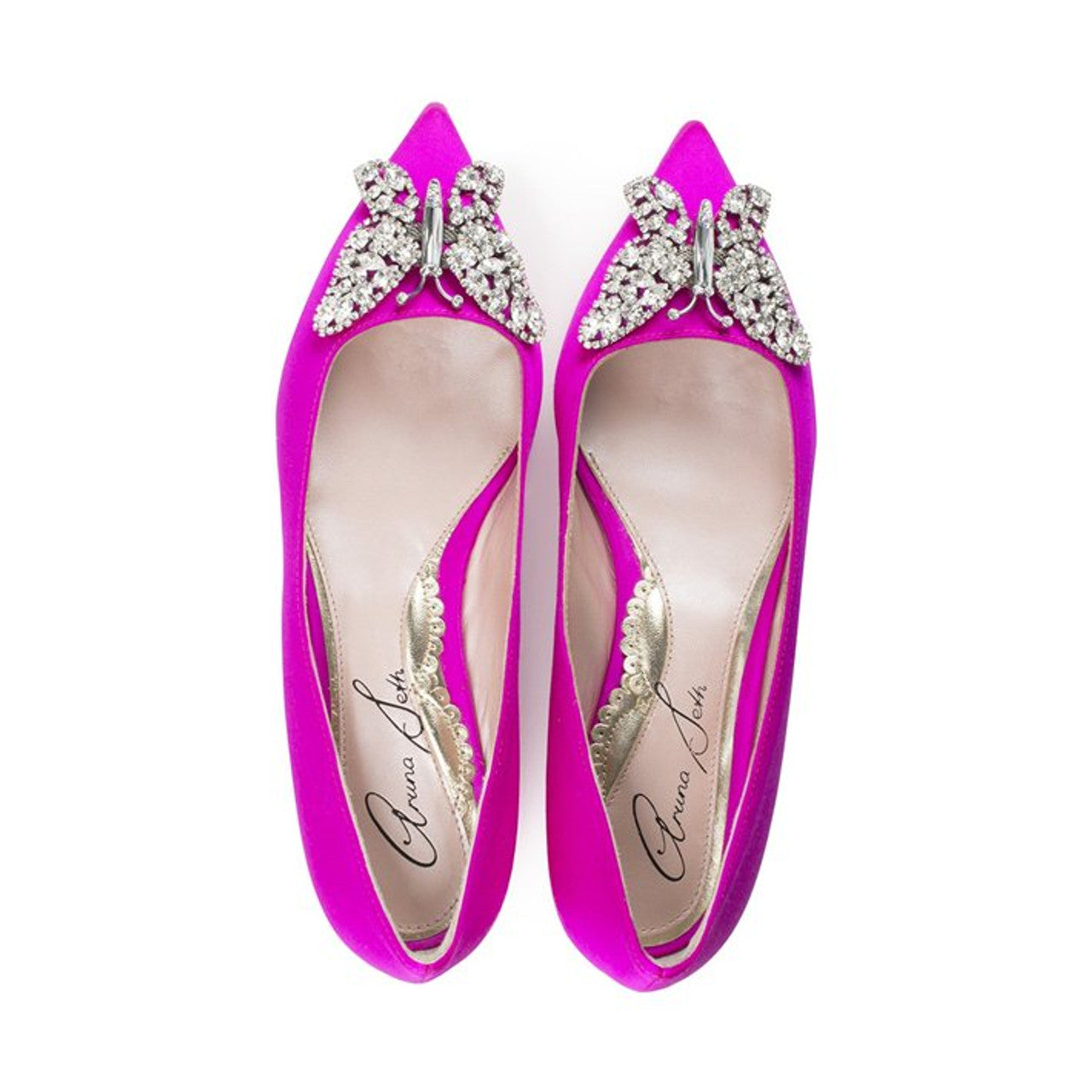 Eliana Butterfly Pointy Flats Neon Pink Satin