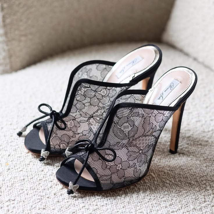 Kaia Black Lace Slip-On Mules