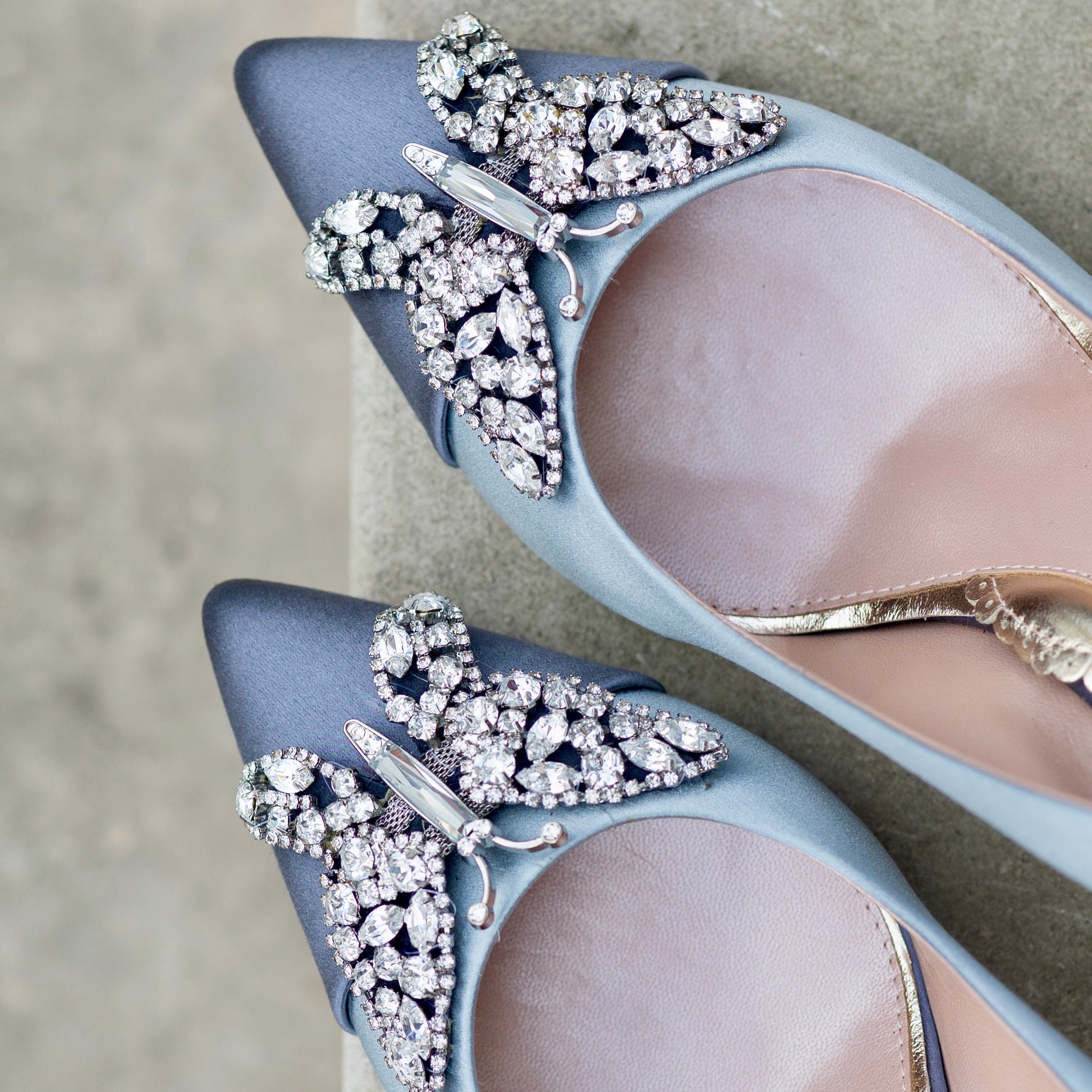 Emilia Butterfly Heels Two Tone Grey Satin