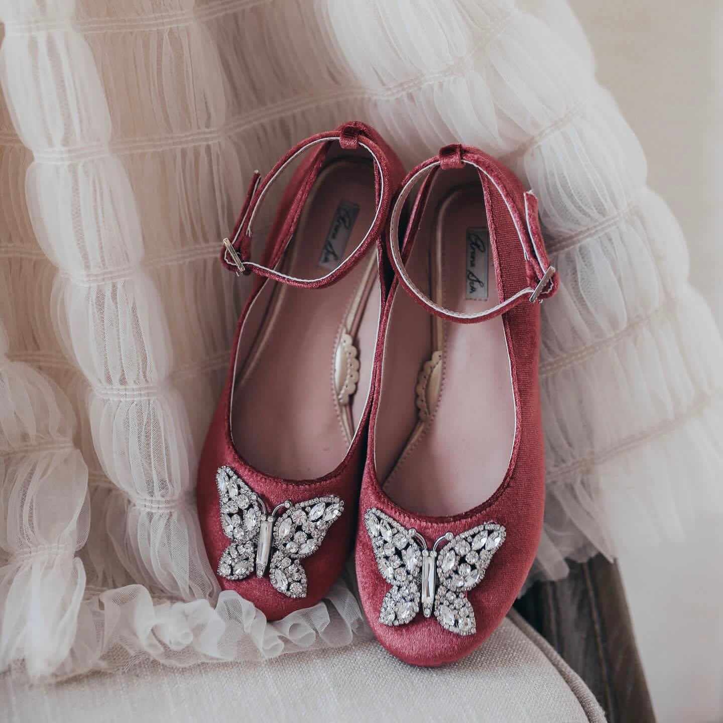 Angelina Butterfly Girls Shoes Burgundy Velvet