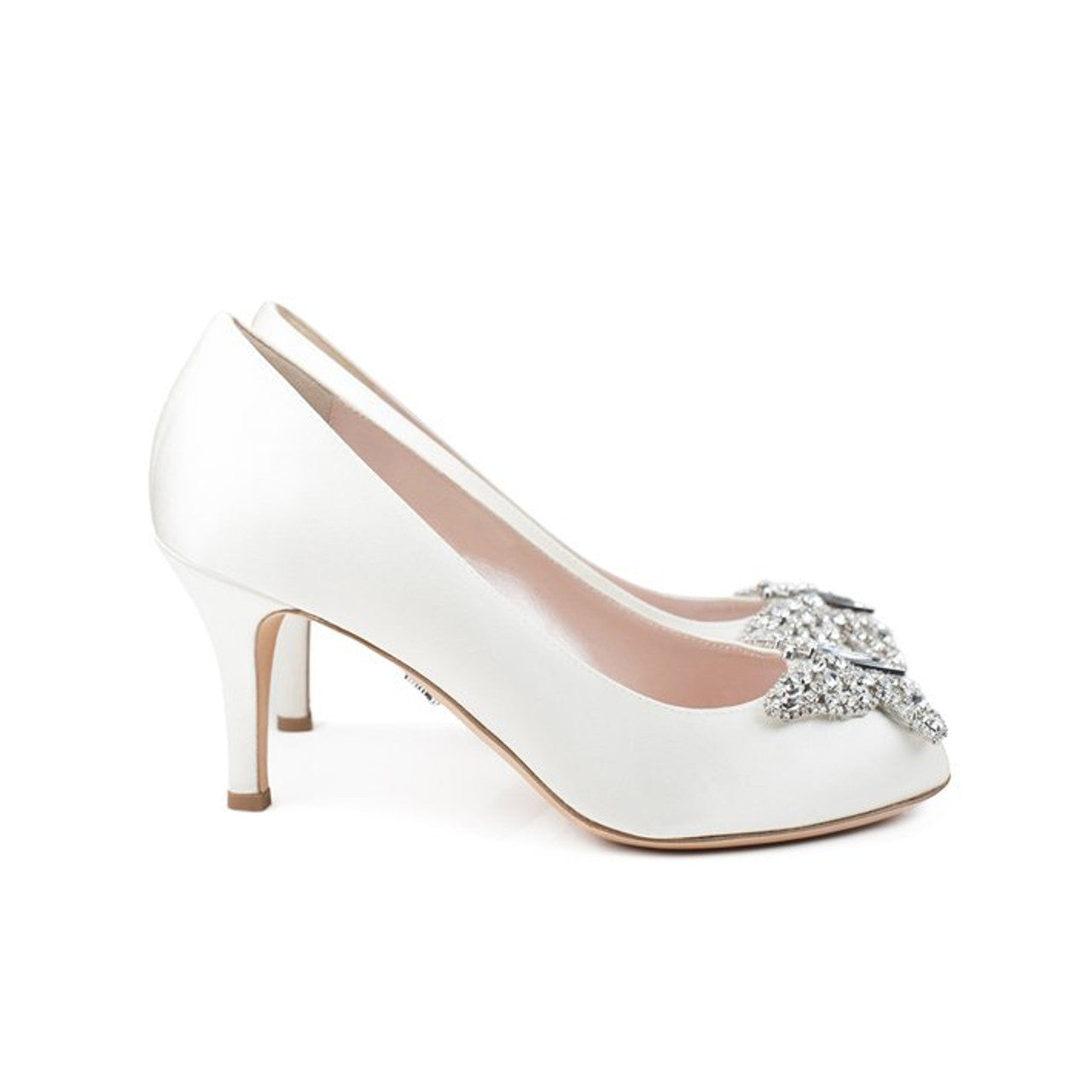 Ava Open Toe Butterfly Low Heels Ivory Satin