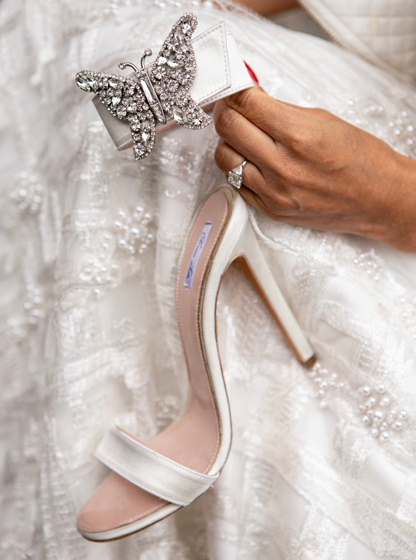 Portofino Butterfly High Heel Sandals Ivory Satin