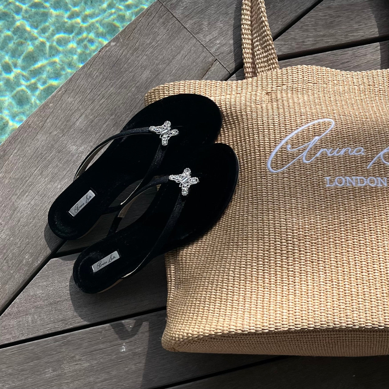 Farfalla Butterfly Flip Flop Black Velvet