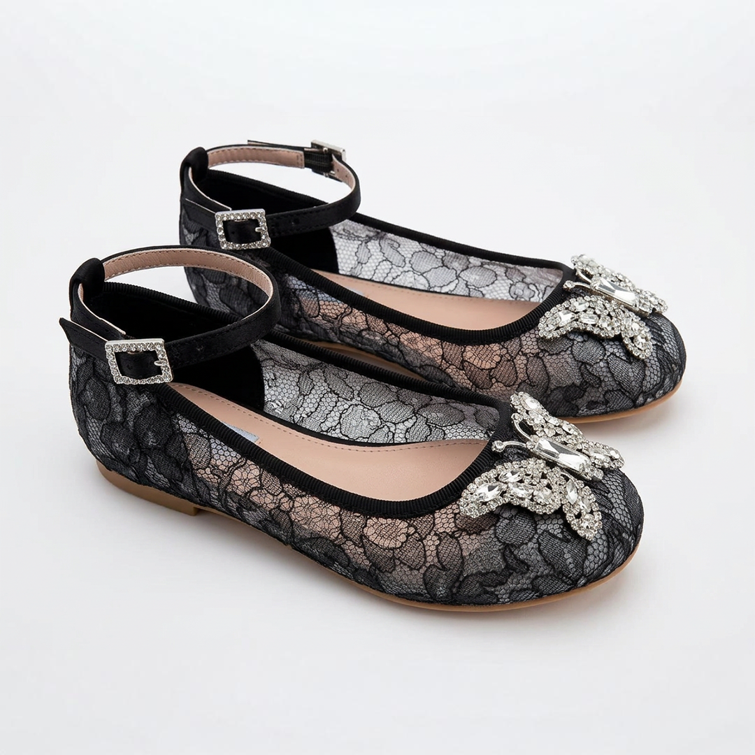 ANGELINA BUTTERFLY GIRLS SHOES BLACK LACE