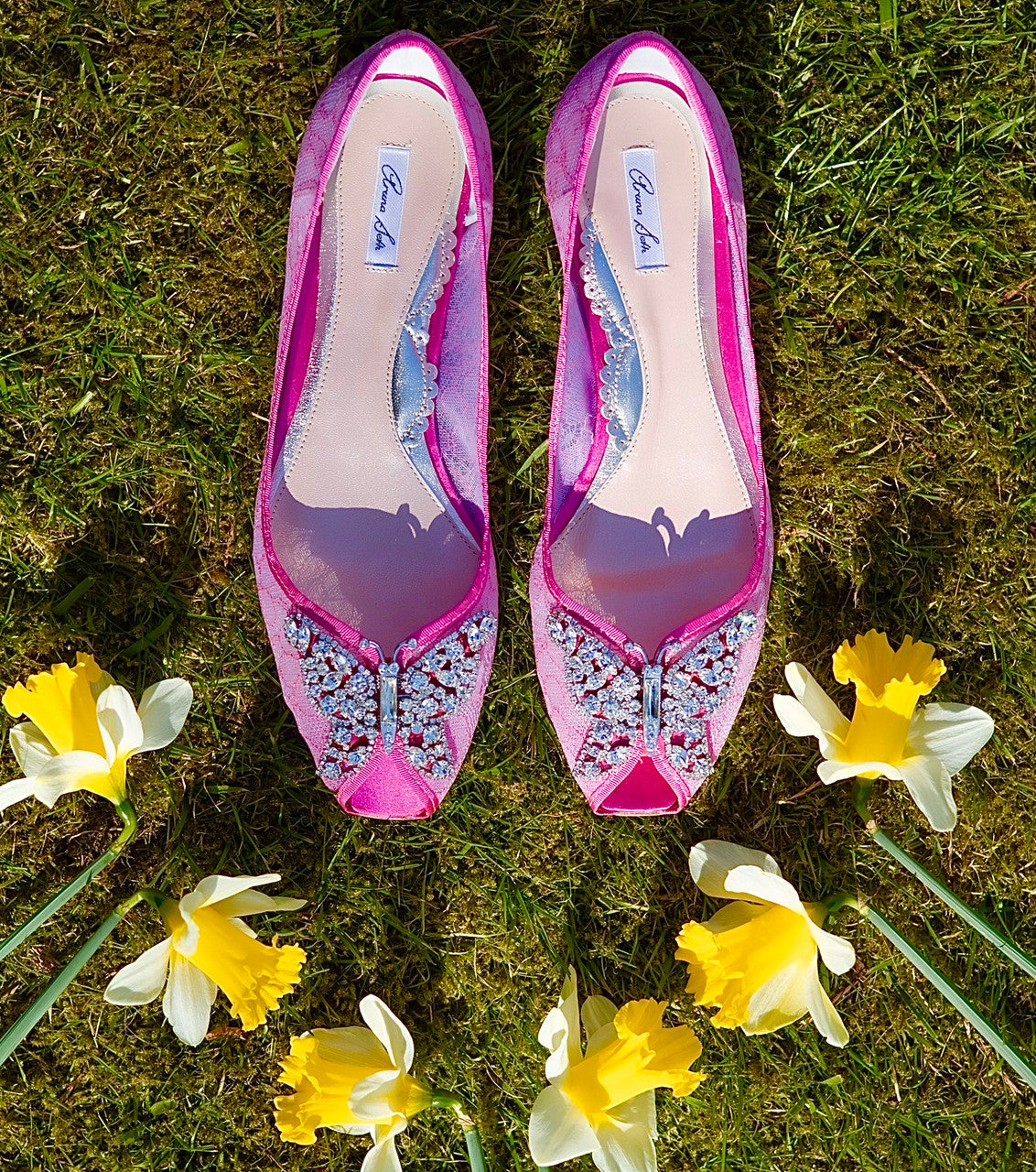 Liana Butterfly Open Toe Flats Pop Pink Lace