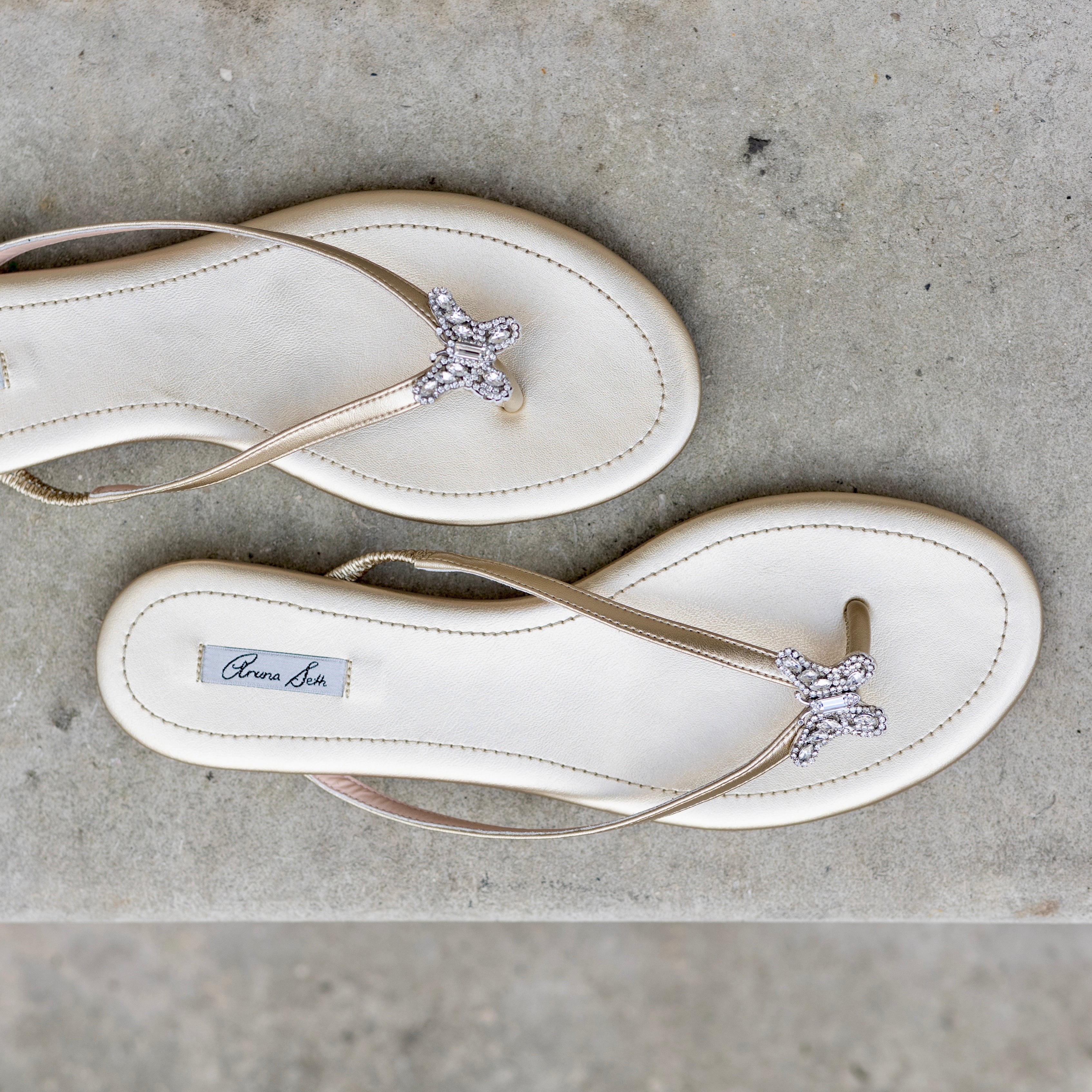 Farfalla Butterfly Flip Flop Gold Leather