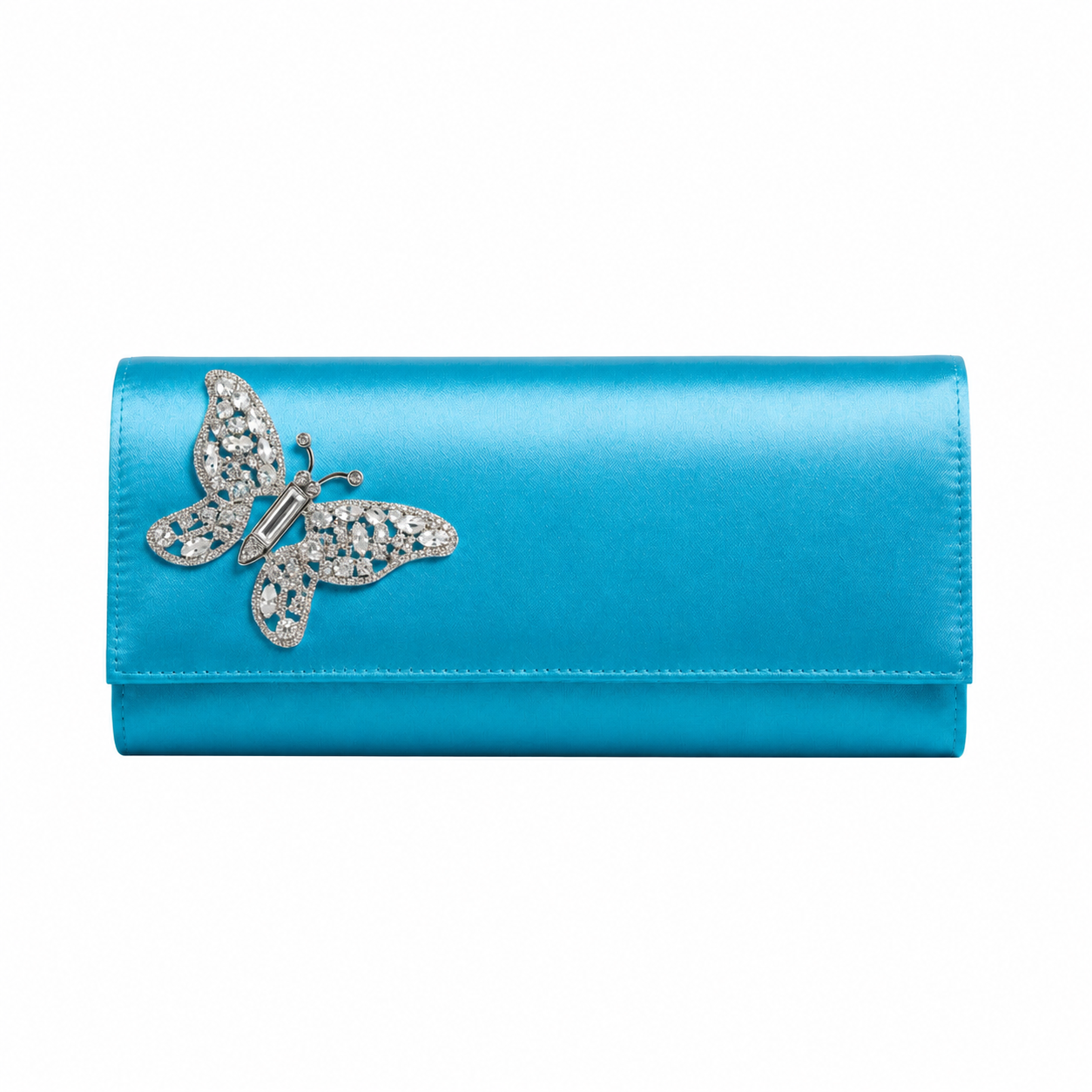 Azura Blue Satin Butterfly Clutch Bag
