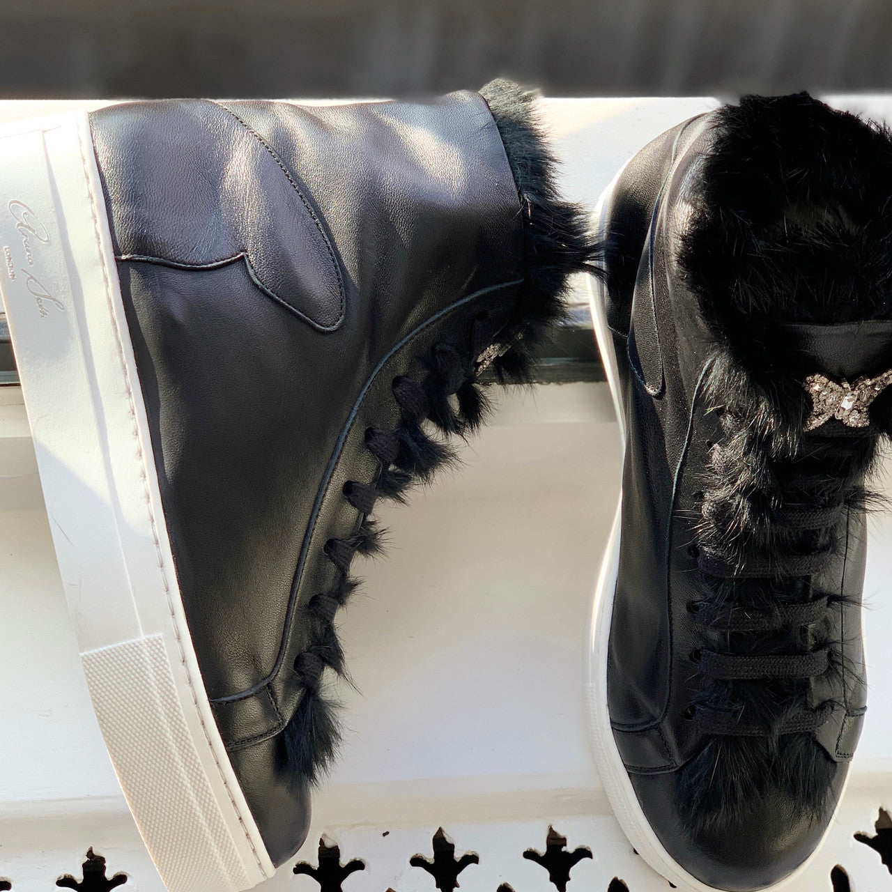 Brompton High Top Black Leather Sneaker
